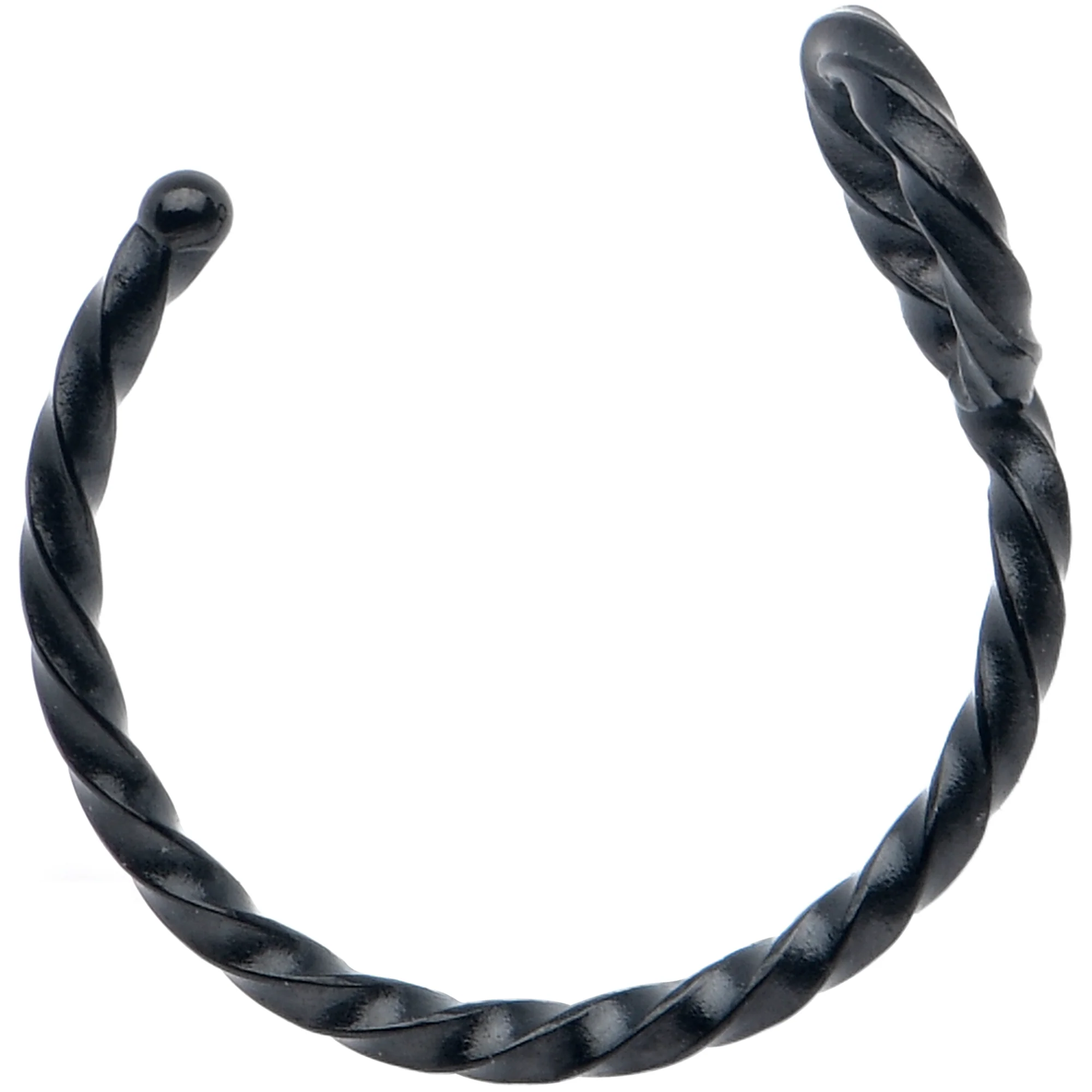Black Twisted Stainless Steel Clip on Hoop Fake Nose Ring - Image 2