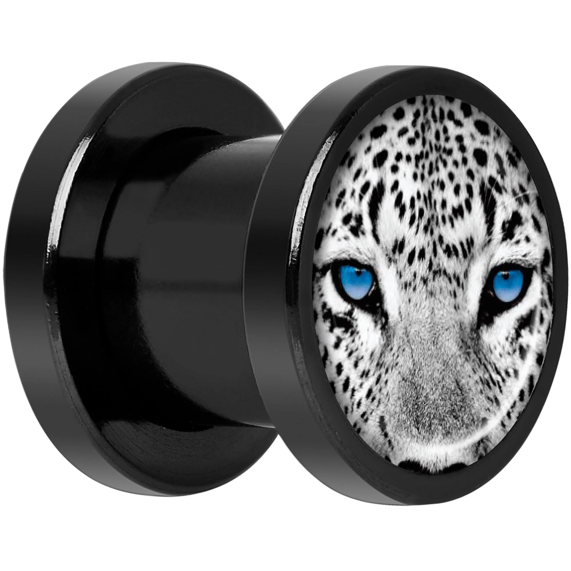 Black White Leopard Eyes Black Anodized Screw Fit Plug Set 0G - Image 2