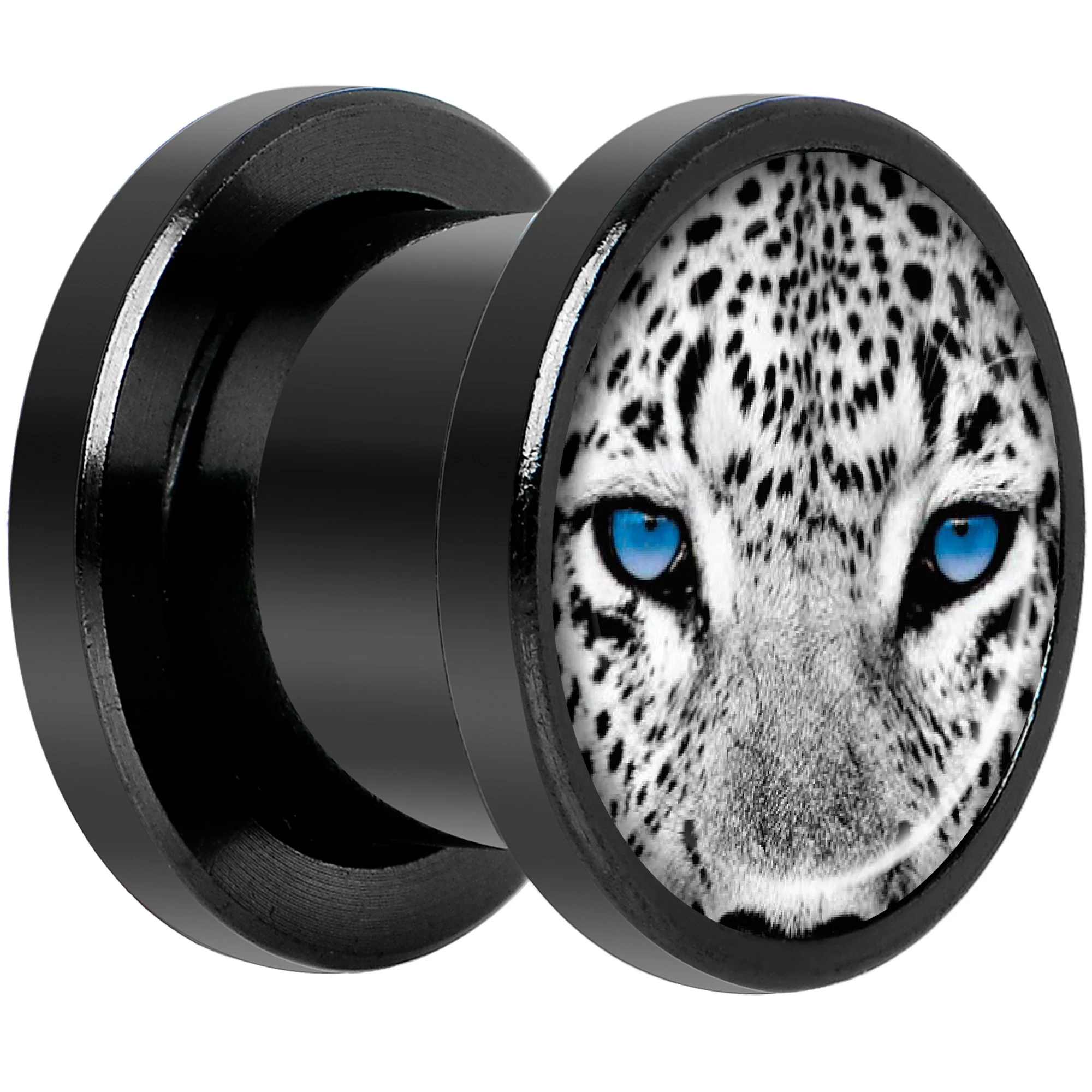 Black White Leopard Eyes Black Anodized Screw Fit Plug Set 00G - Image 2