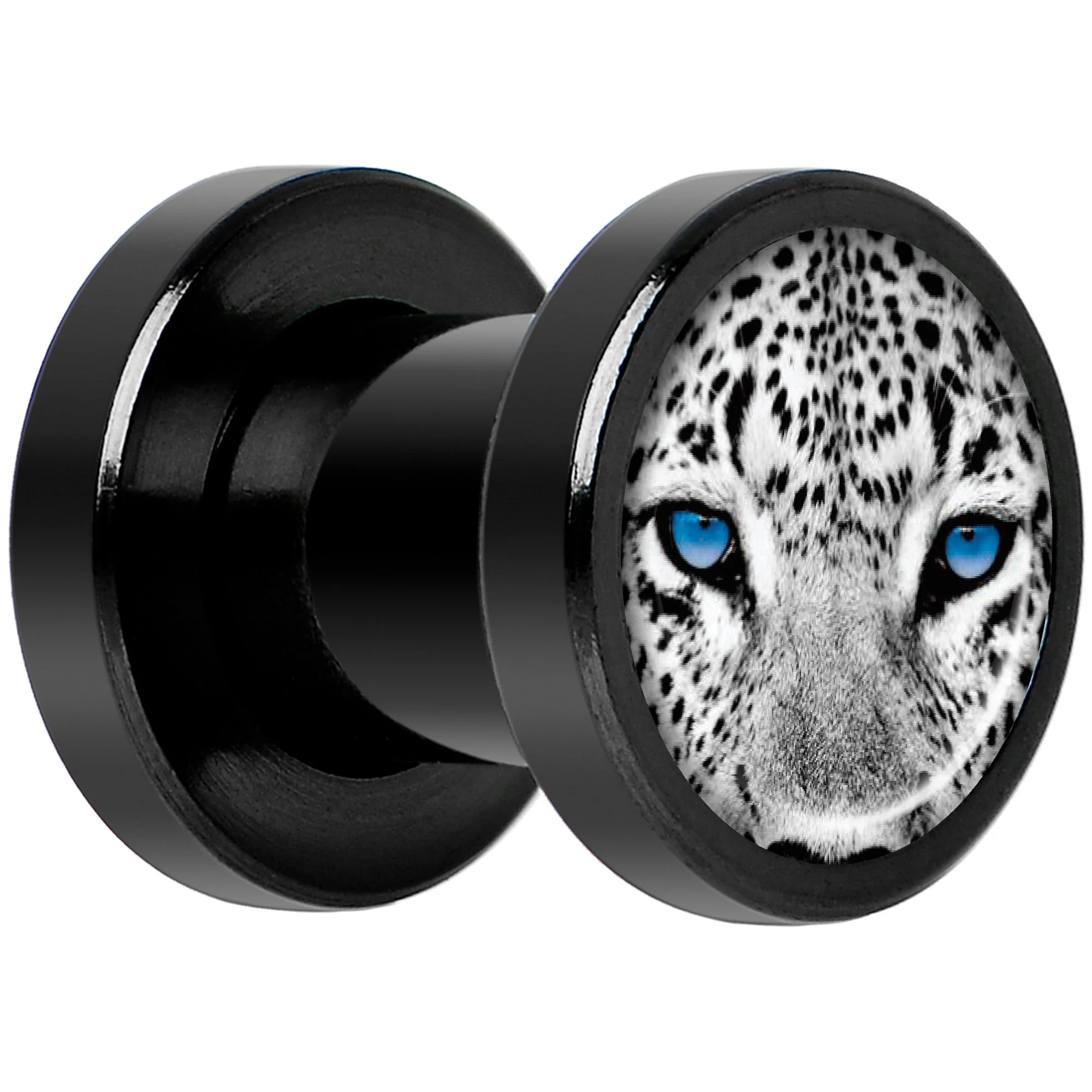 Black White Leopard Eyes Black Anodized Screw Fit Plug Set 2G - Image 2
