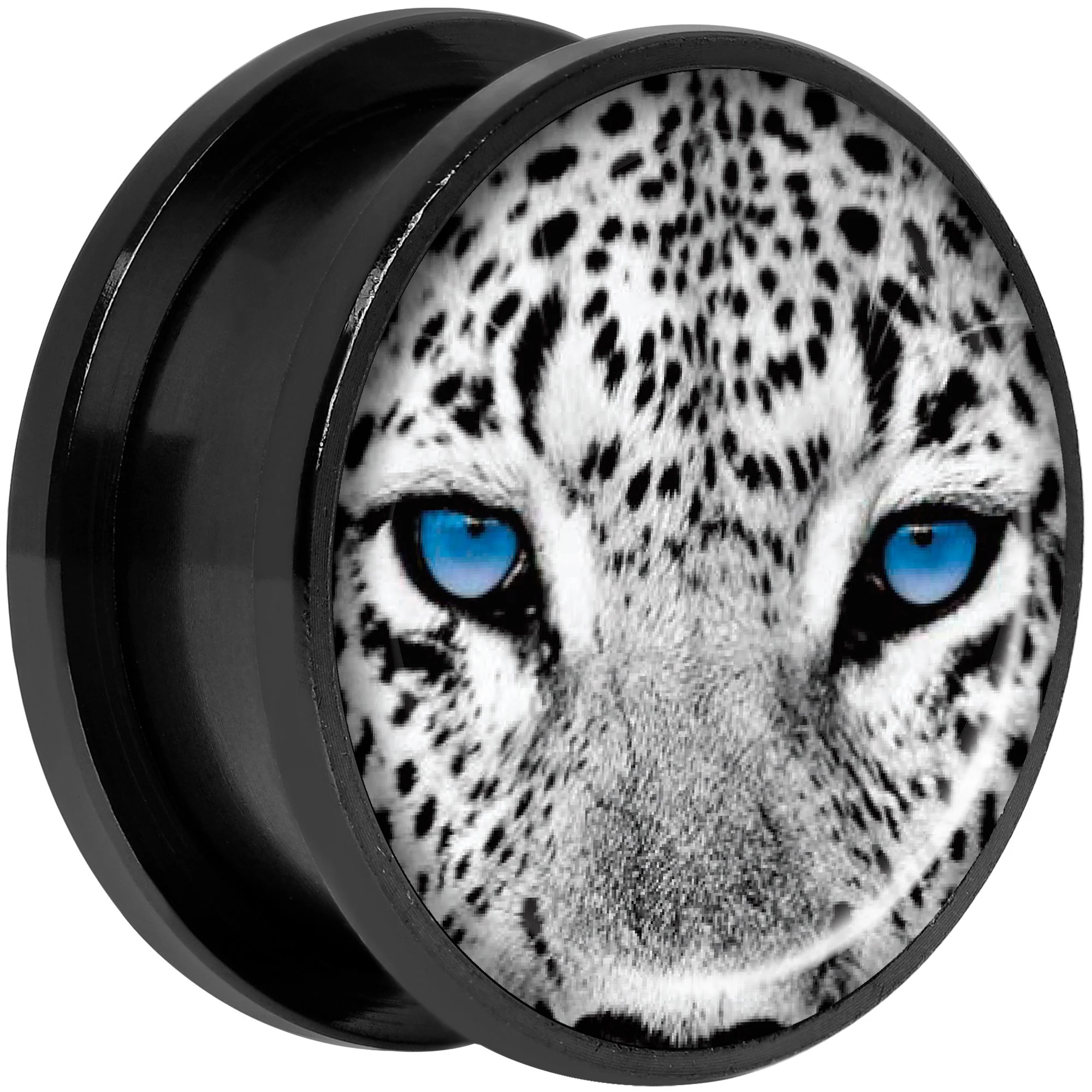 Black White Leopard Eyes Black Anodized Screw Fit Plug Set 20mm - Image 2