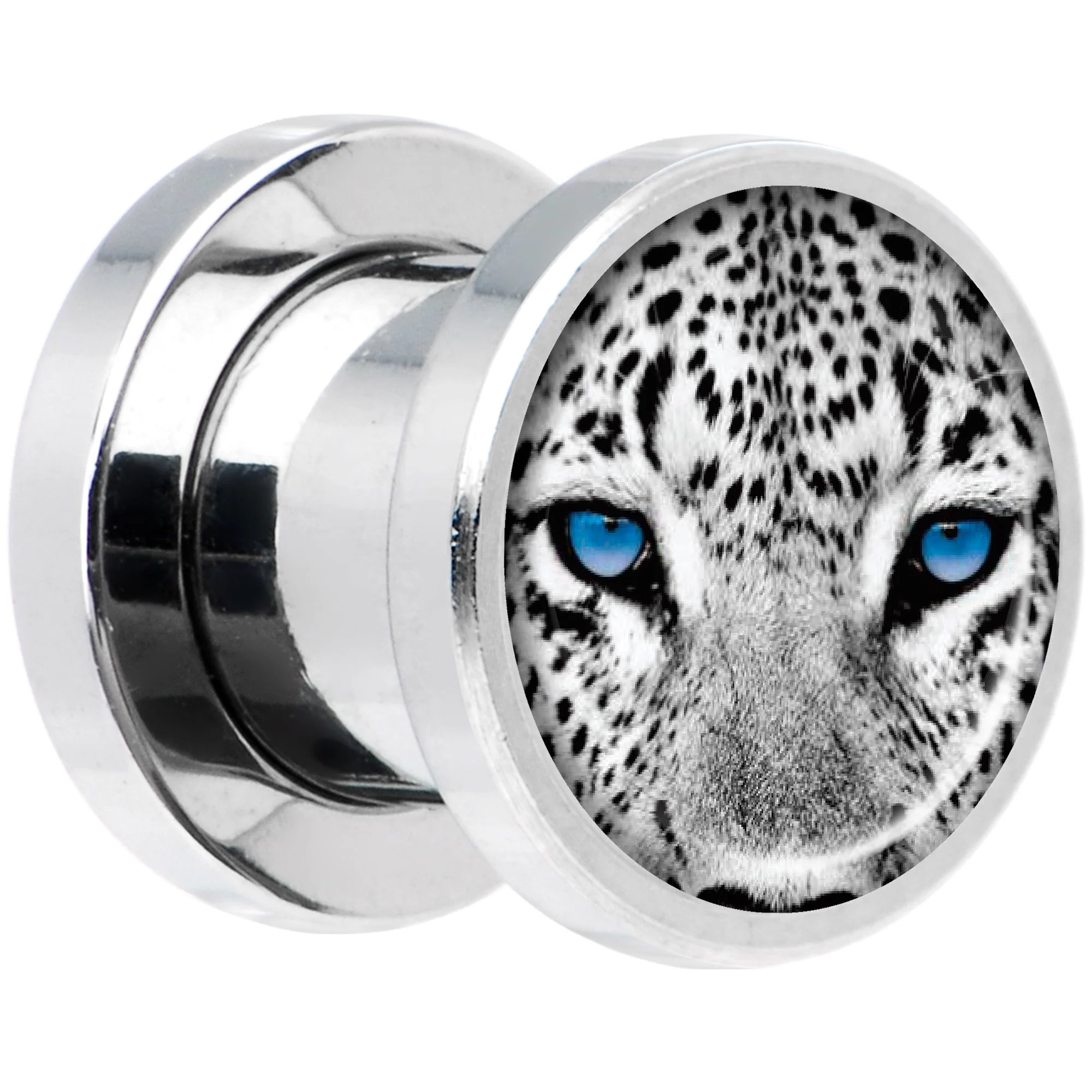 Black White Leopard Eyes Steel Screw Fit Plug Set 0G - Image 2