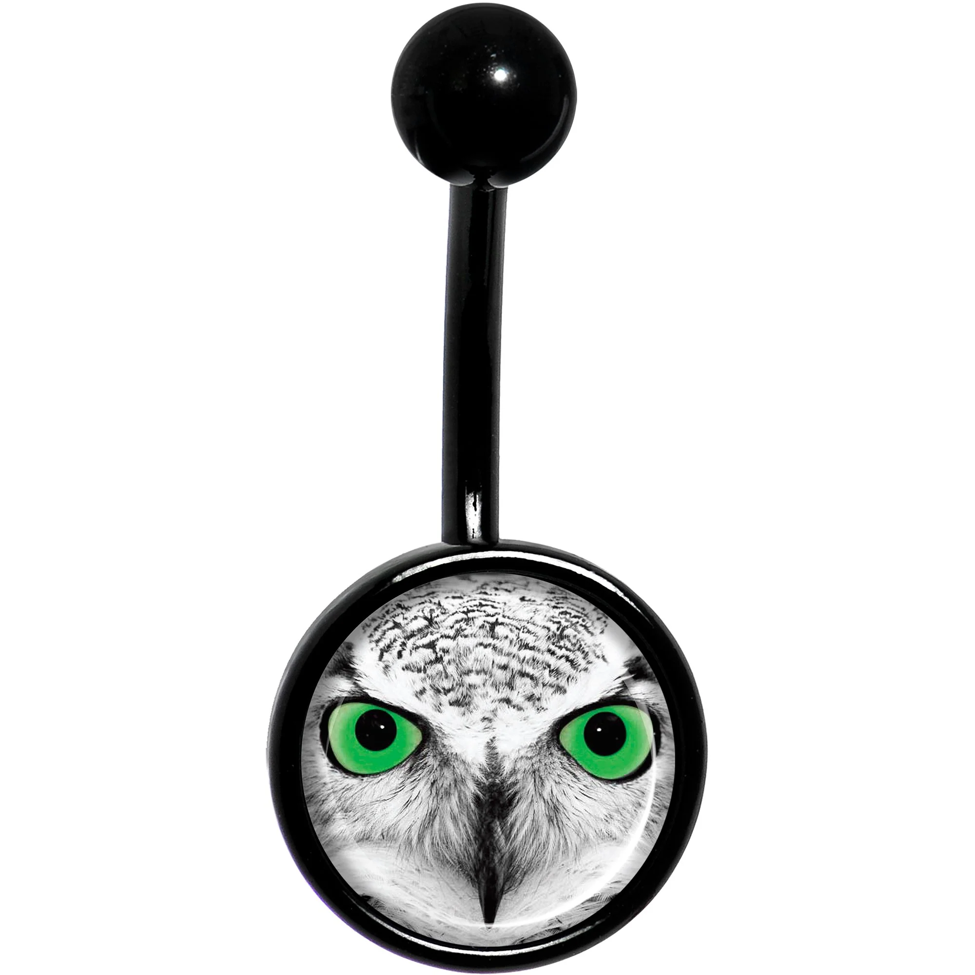 Black White Owl Black Belly Ring - Image 2