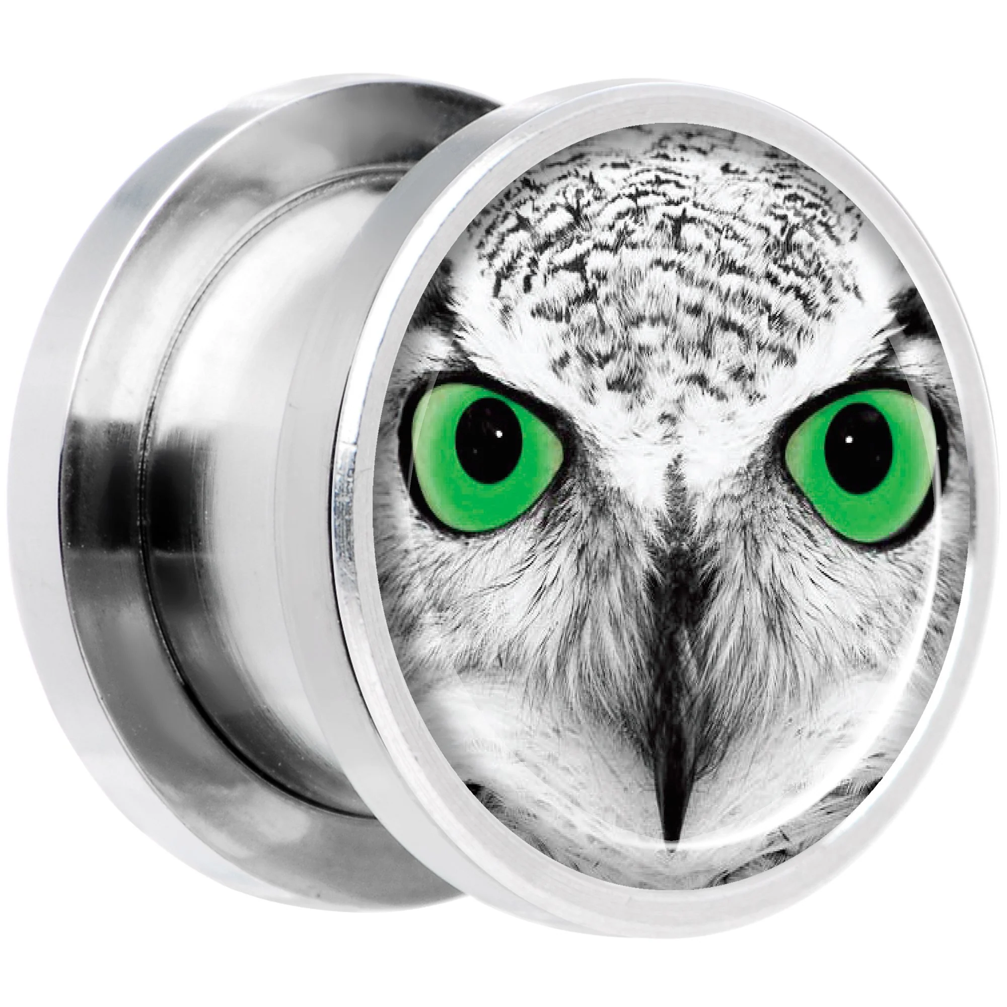 Black White Owl Steel Screw Fit Plug Set 1/2 - Image 2