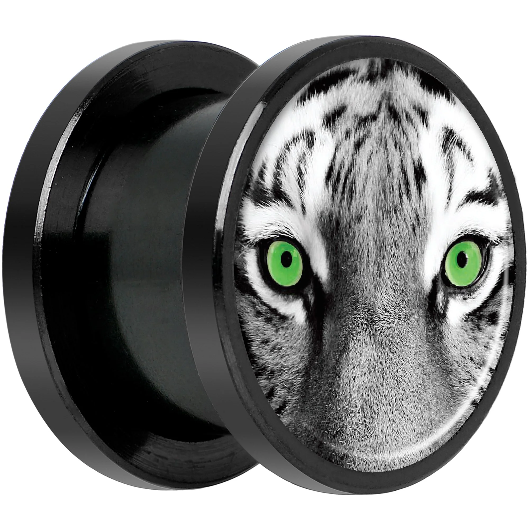 Black White Tiger Eyes Black Anodized Screw Fit Plug Set 1/2 - Image 2