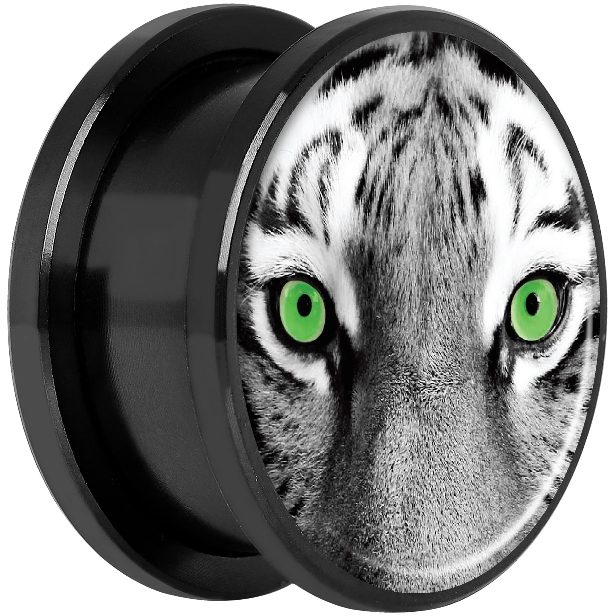 Black White Tiger Eyes Black Anodized Screw Fit Plug Set 18mm - Image 2