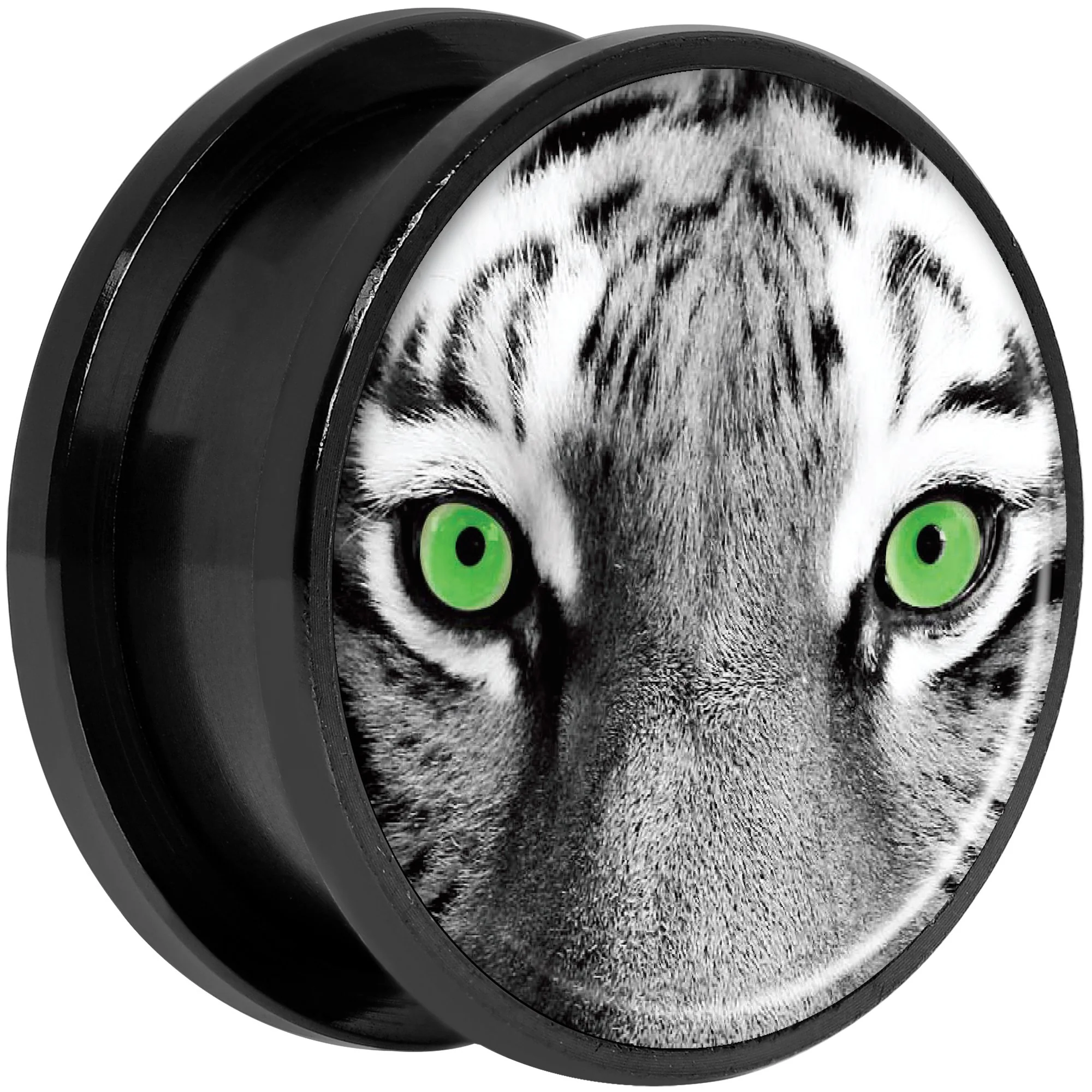 Black White Tiger Eyes Black Anodized Screw Fit Plug Set 20mm - Image 2