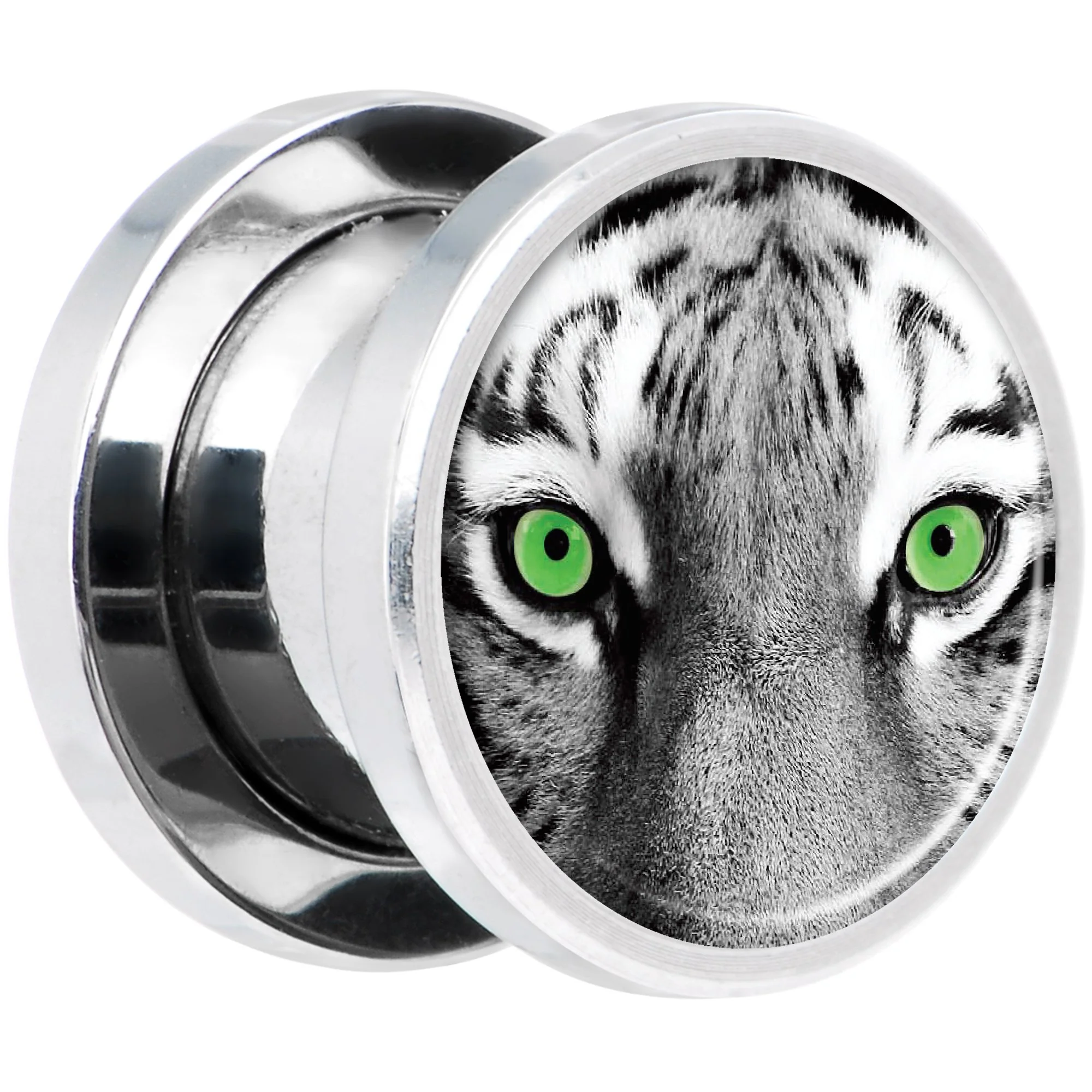 Black White Tiger Eyes Steel Screw Fit Plug Set 00G - Image 2