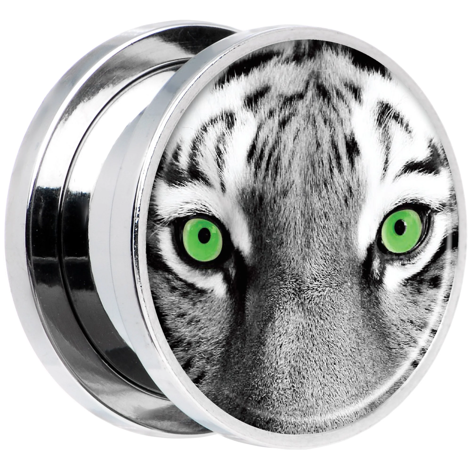 Black White Tiger Eyes Steel Screw Fit Plug Set 5/8 - Image 2