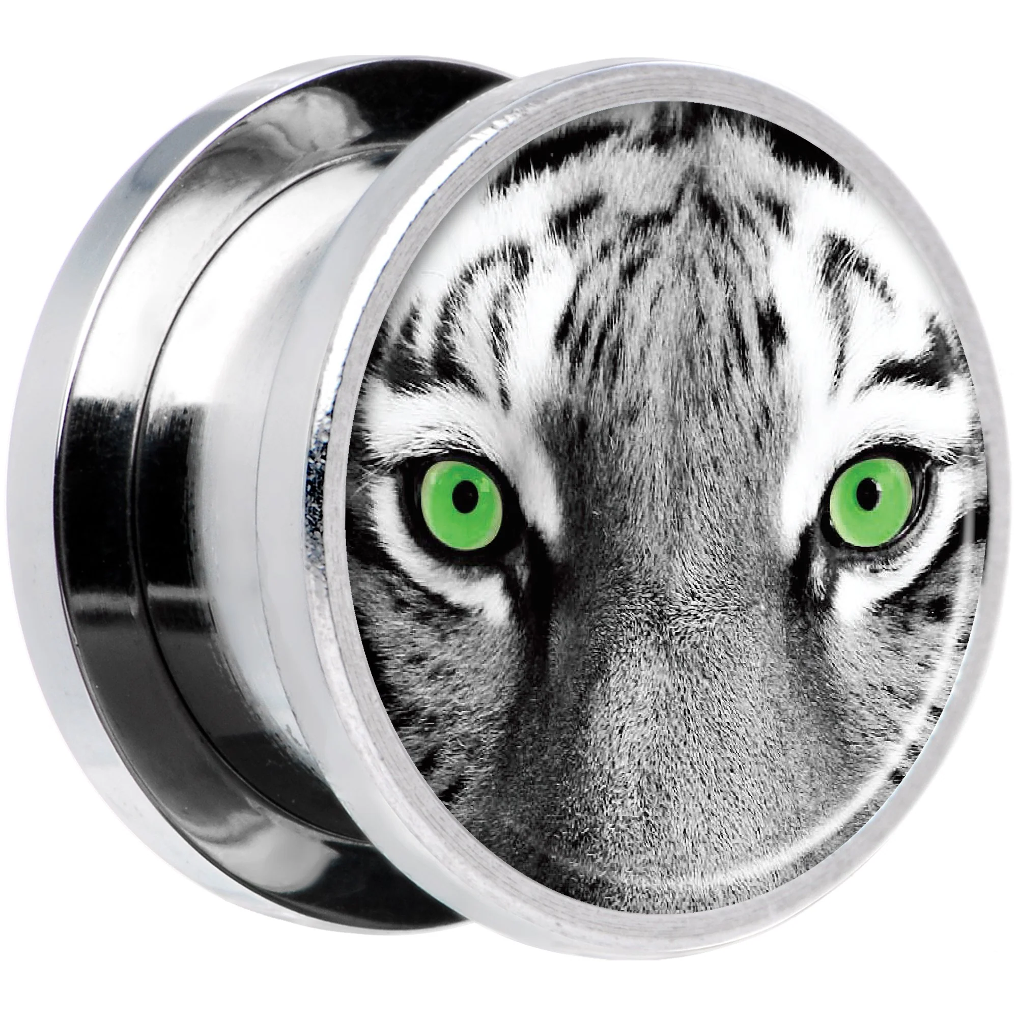 Black White Tiger Eyes Steel Screw Fit Plug Set 9/16 - Image 2