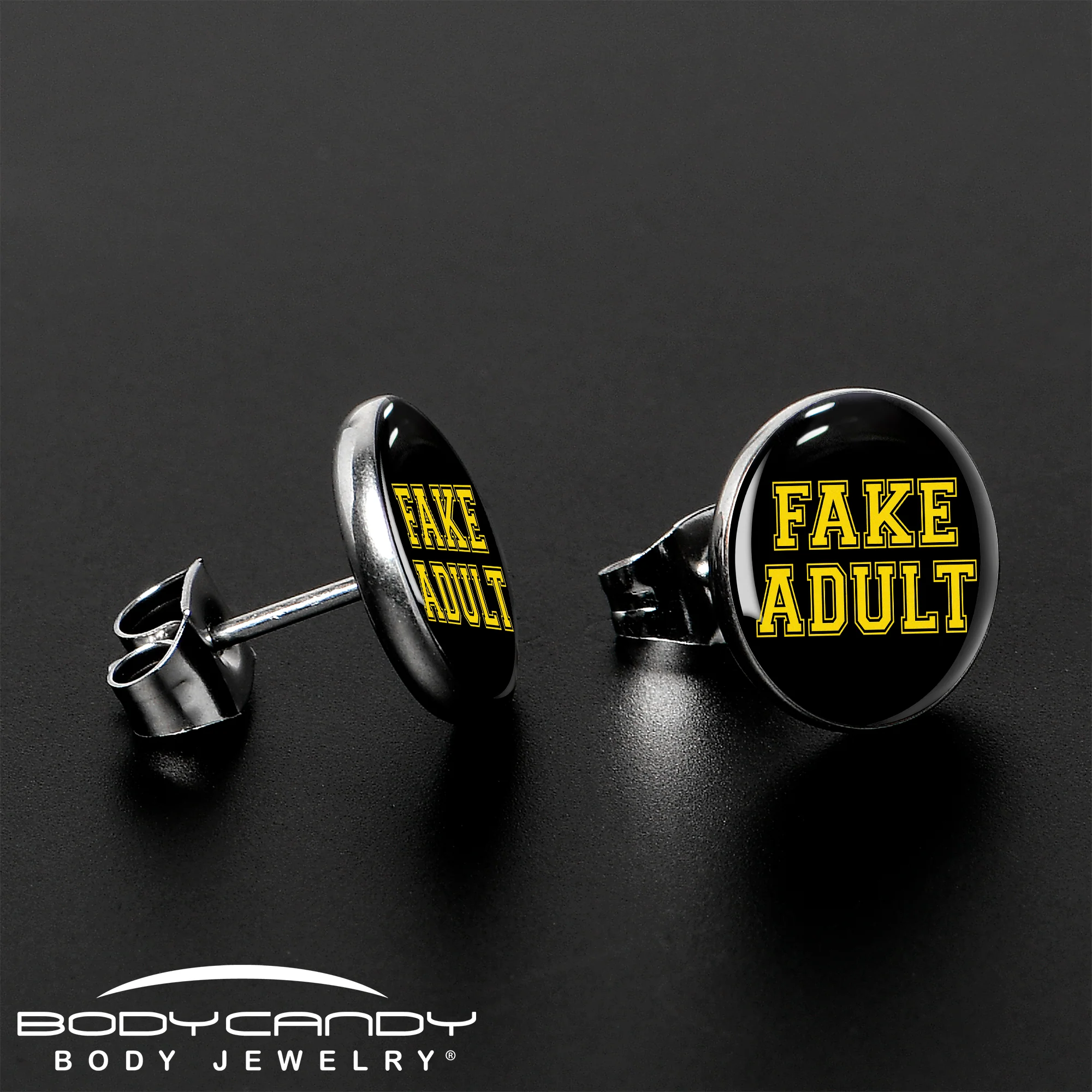 Black Yellow Fake Adult Stud Earrings by Onyx O - Image 3