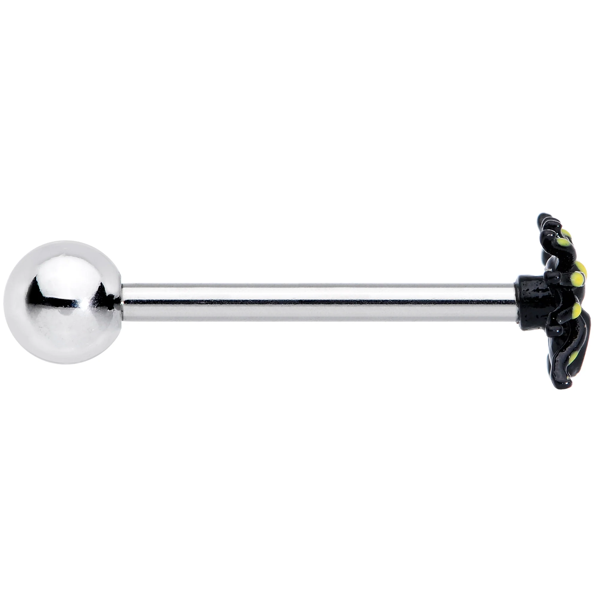Black Yellow Spooky Spider Halloween Barbell Tongue Ring - Image 3
