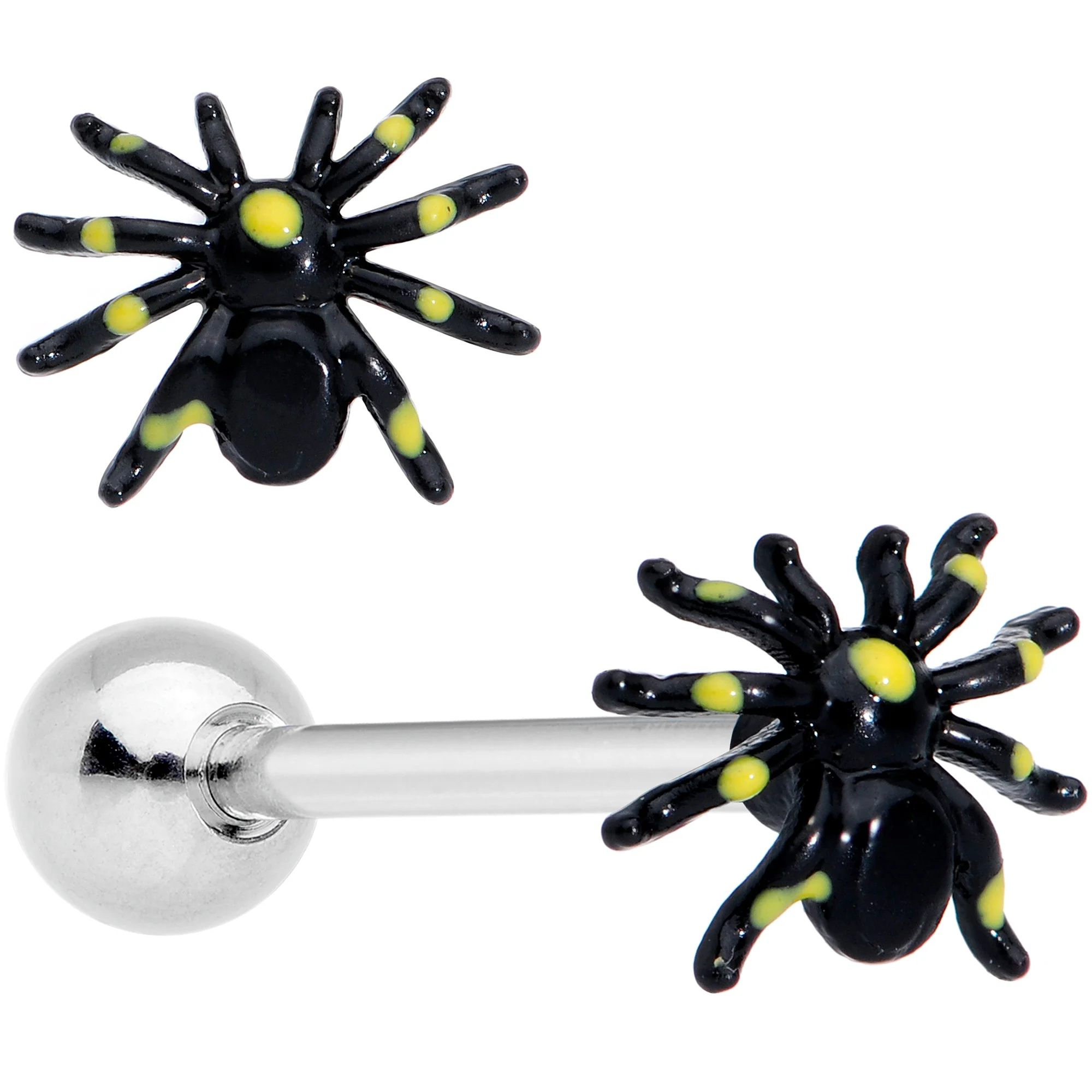 Black Yellow Spooky Spider Halloween Barbell Tongue Ring - Image 5
