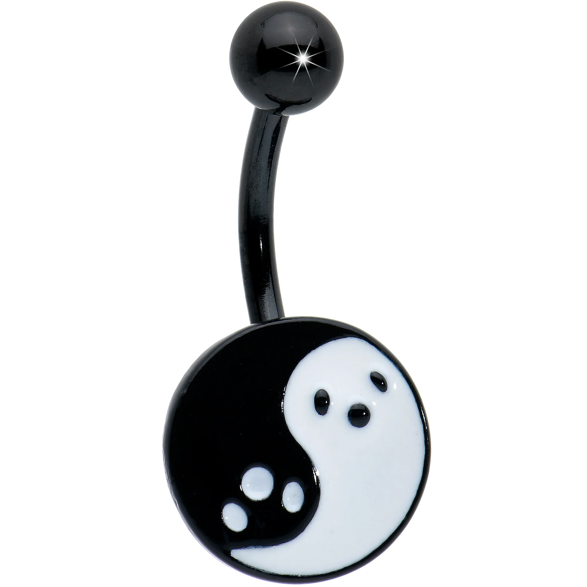 Black Yin Yang Ghost Glow in Dark Halloween Clear Belly Ring Set of 3 - Image 2