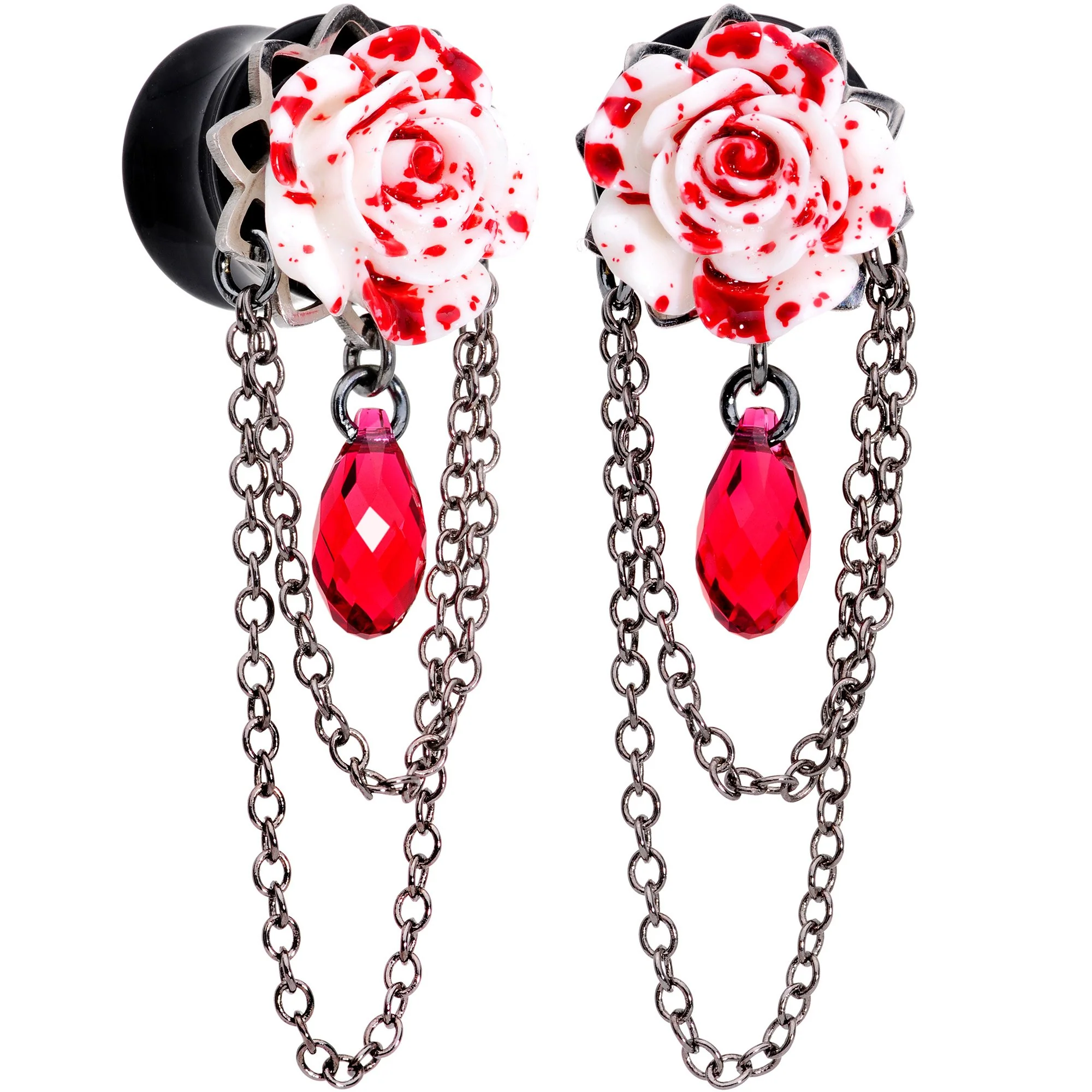Blood Rose Dangle Plug Set Sizes 8mm to 20mm Created with Crystals - Image 2