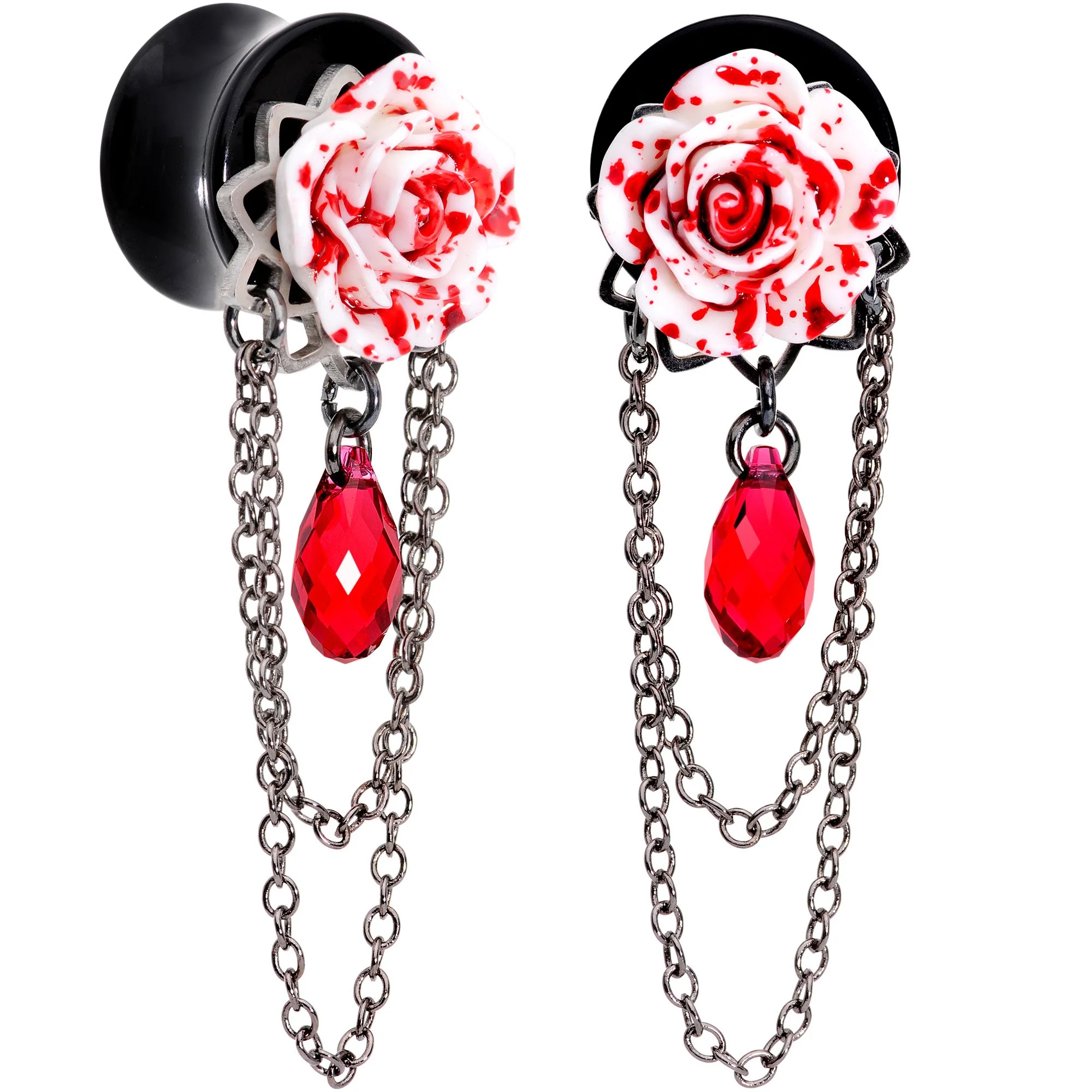 Blood Rose Dangle Plug Set Sizes 8mm to 20mm Created with Crystals - Image 3