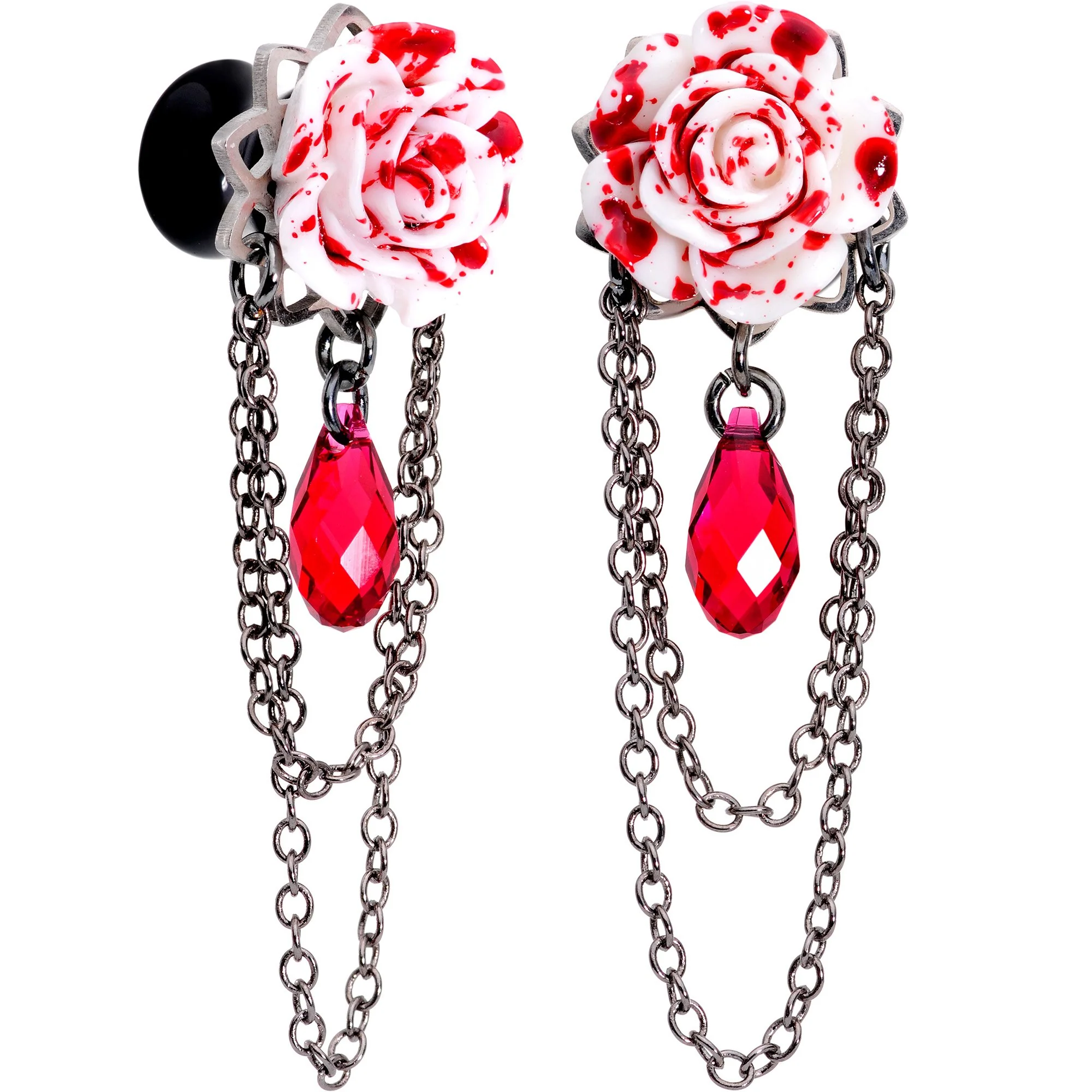 Blood Rose Dangle Plug Set Sizes 8mm to 20mm Created with Crystals - Image 4