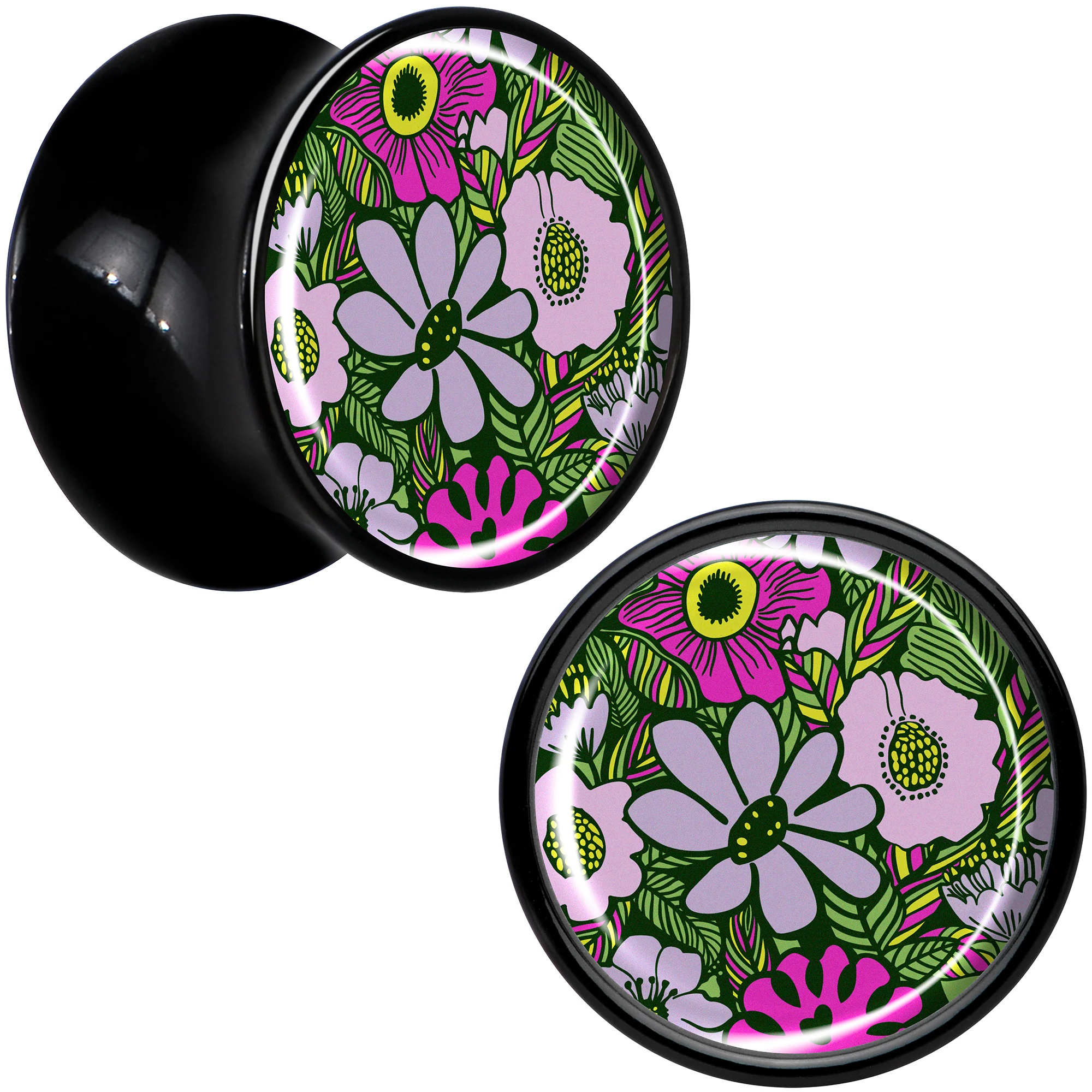 Blossom Creation Paradise of Pink Flowers Black Acrylic Saddle Plug Set by Onyx O - Image 2