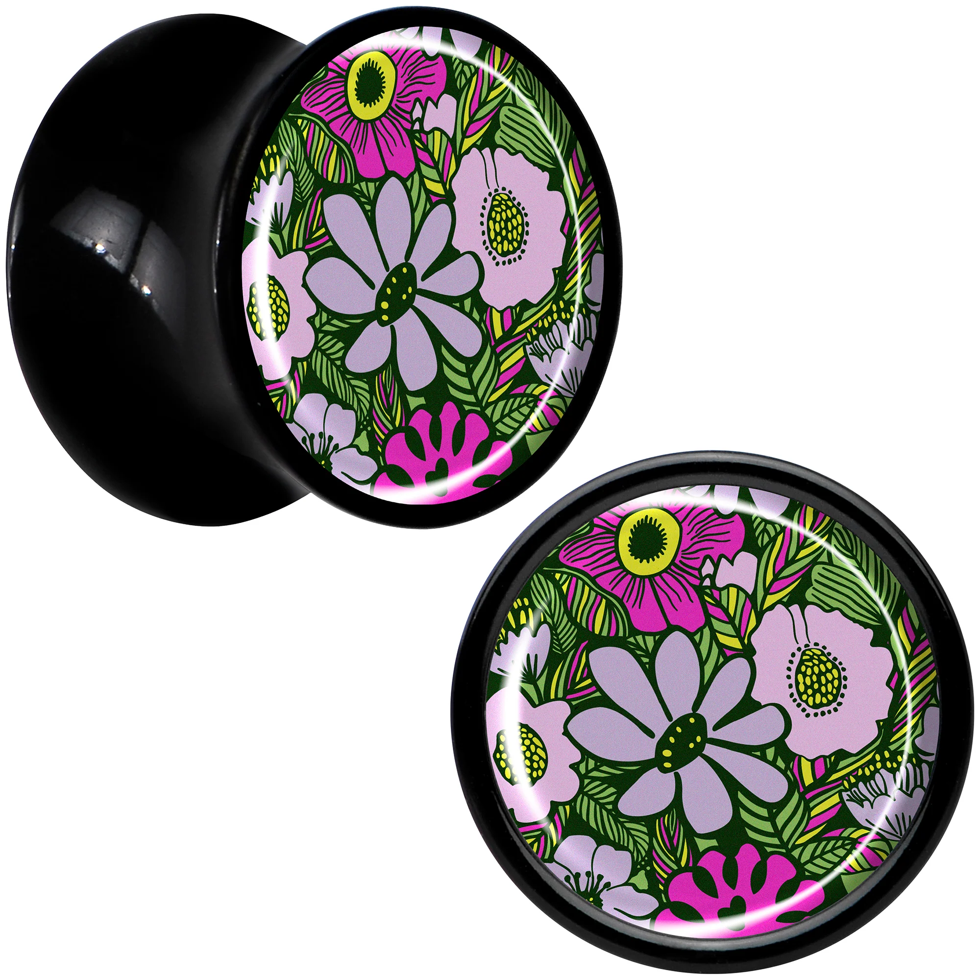 Blossom Creation Paradise of Pink Flowers Black Acrylic Saddle Plug Set by Onyx O - Image 6
