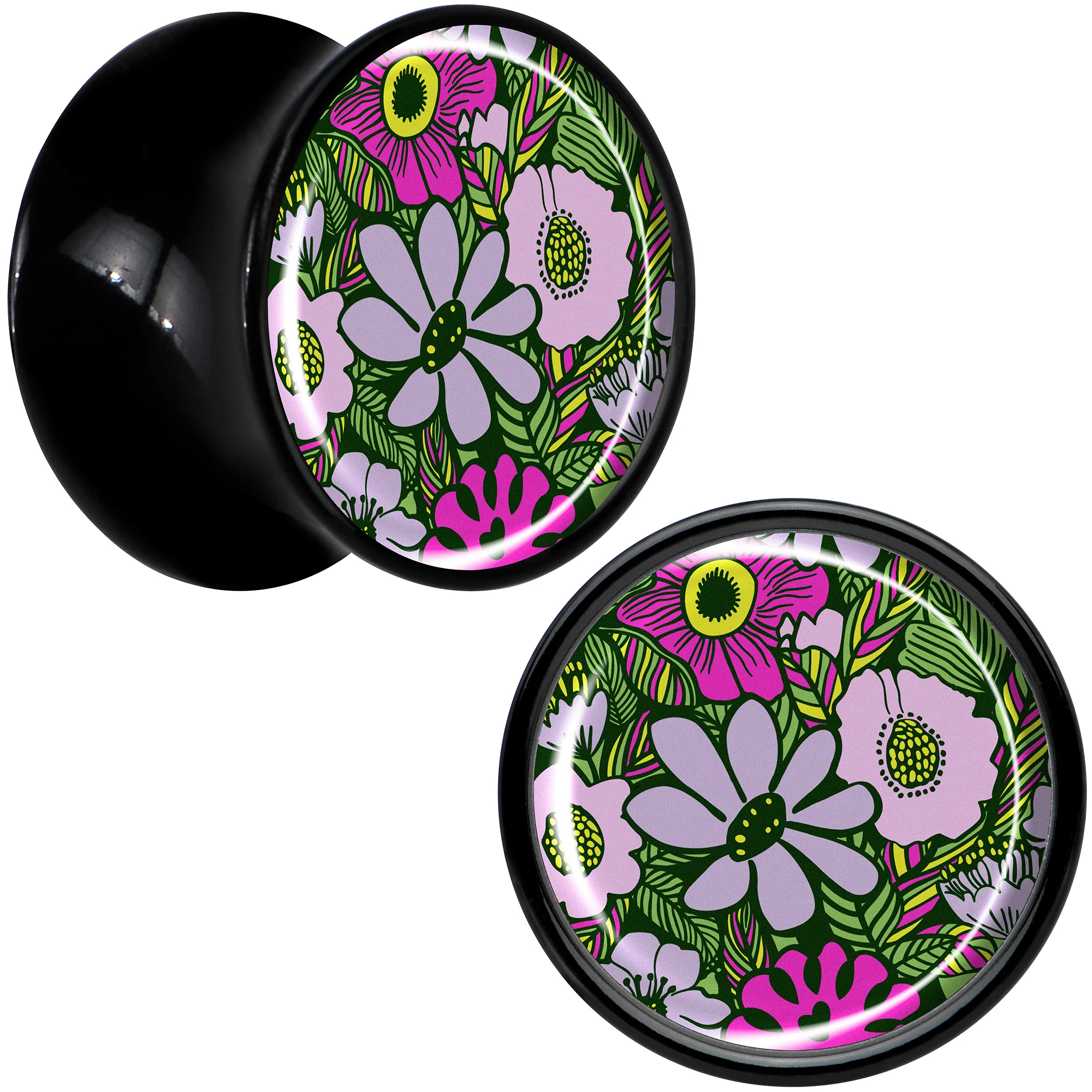 Blossom Creation Paradise of Pink Flowers Black Acrylic Saddle Plug Set by Onyx O - Image 8