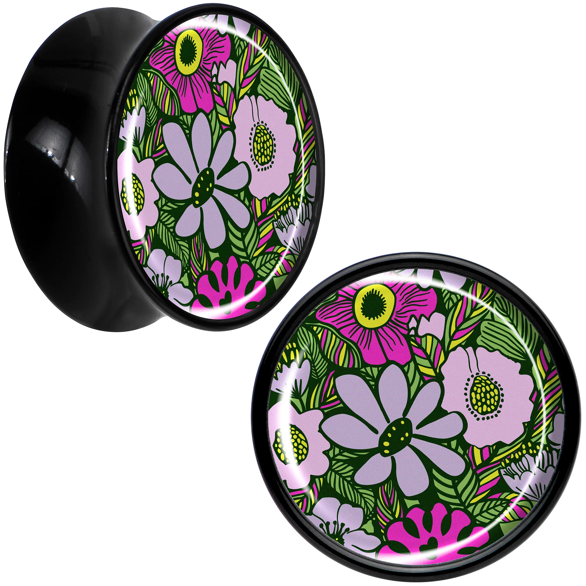 Blossom Creation Paradise of Pink Flowers Black Acrylic Saddle Plug Set by Onyx O - Image 9