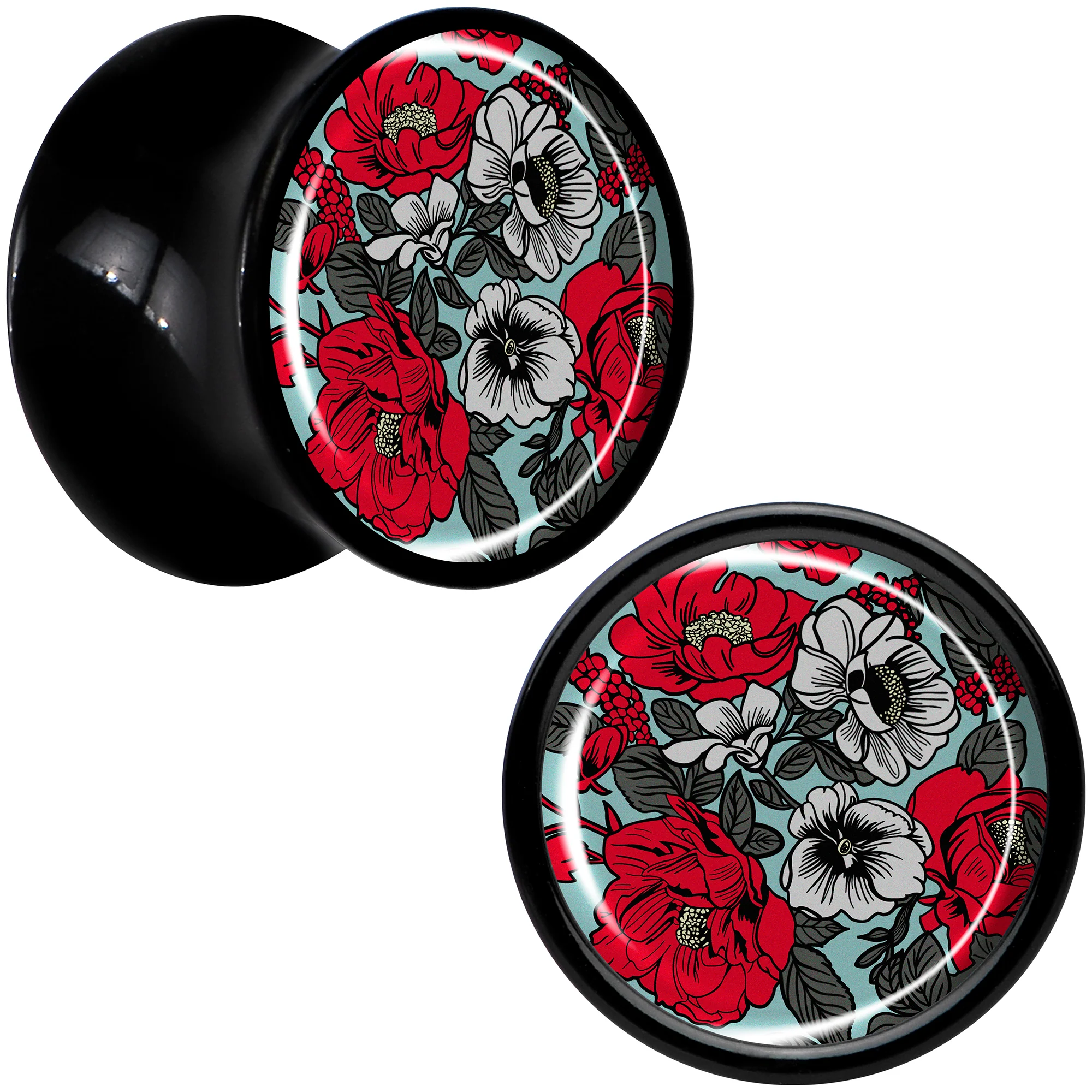Blossom Creation Vibrant Bloom of Flowers Black Acrylic Saddle Plug Set by Onyx O - Image 6