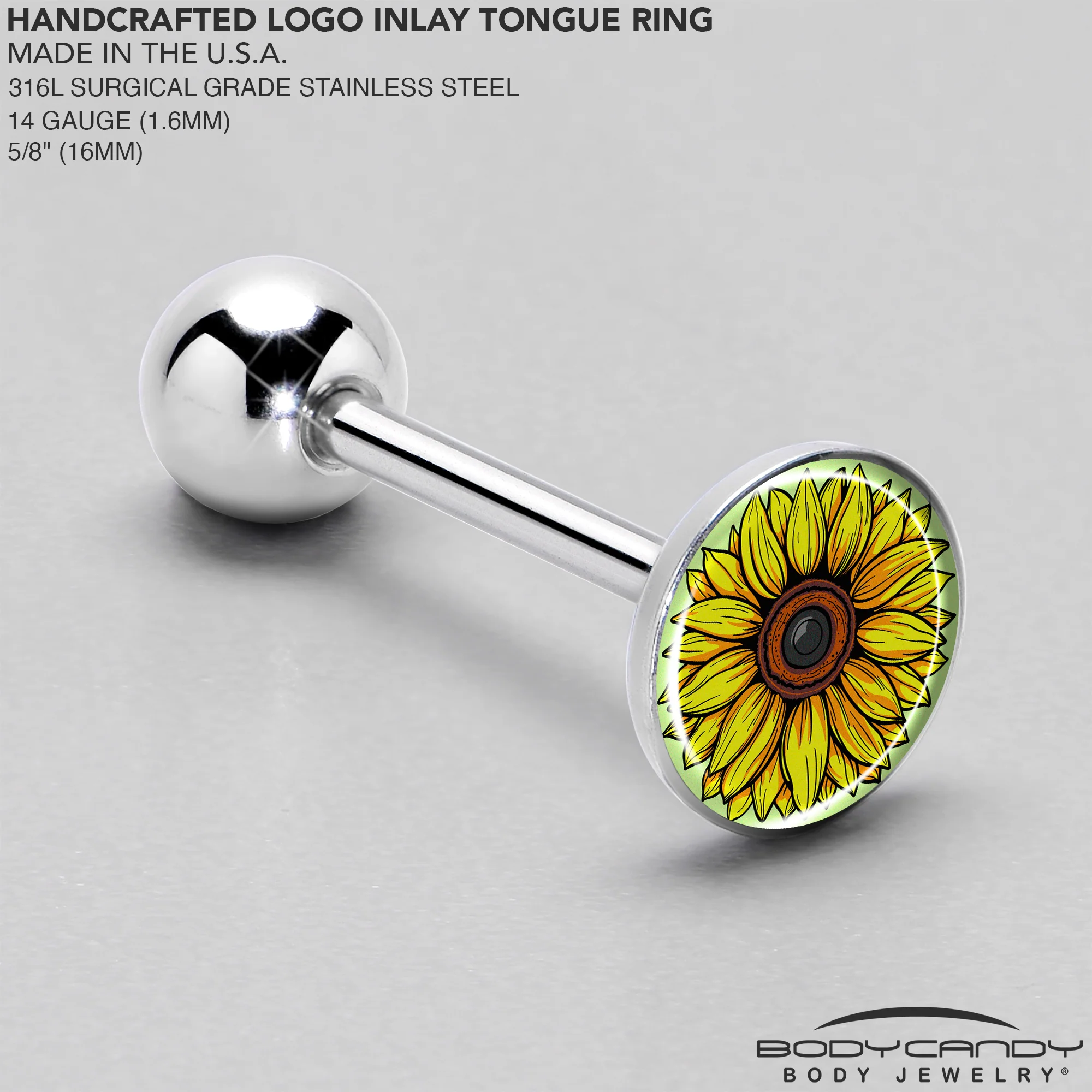 Blossom Creation Yellow Sunflower Barbell Tongue Ring by Onyx O - Image 4