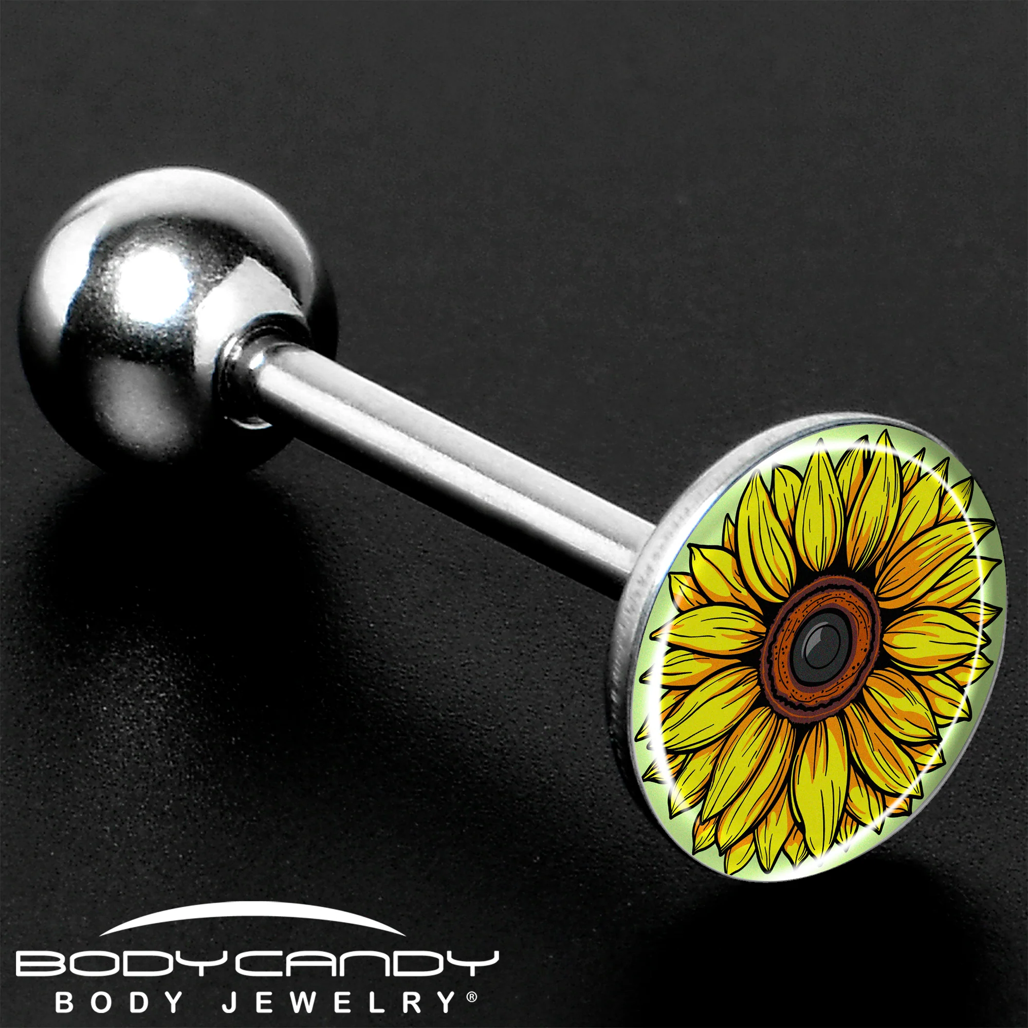 Blossom Creation Yellow Sunflower Barbell Tongue Ring by Onyx O - Image 8