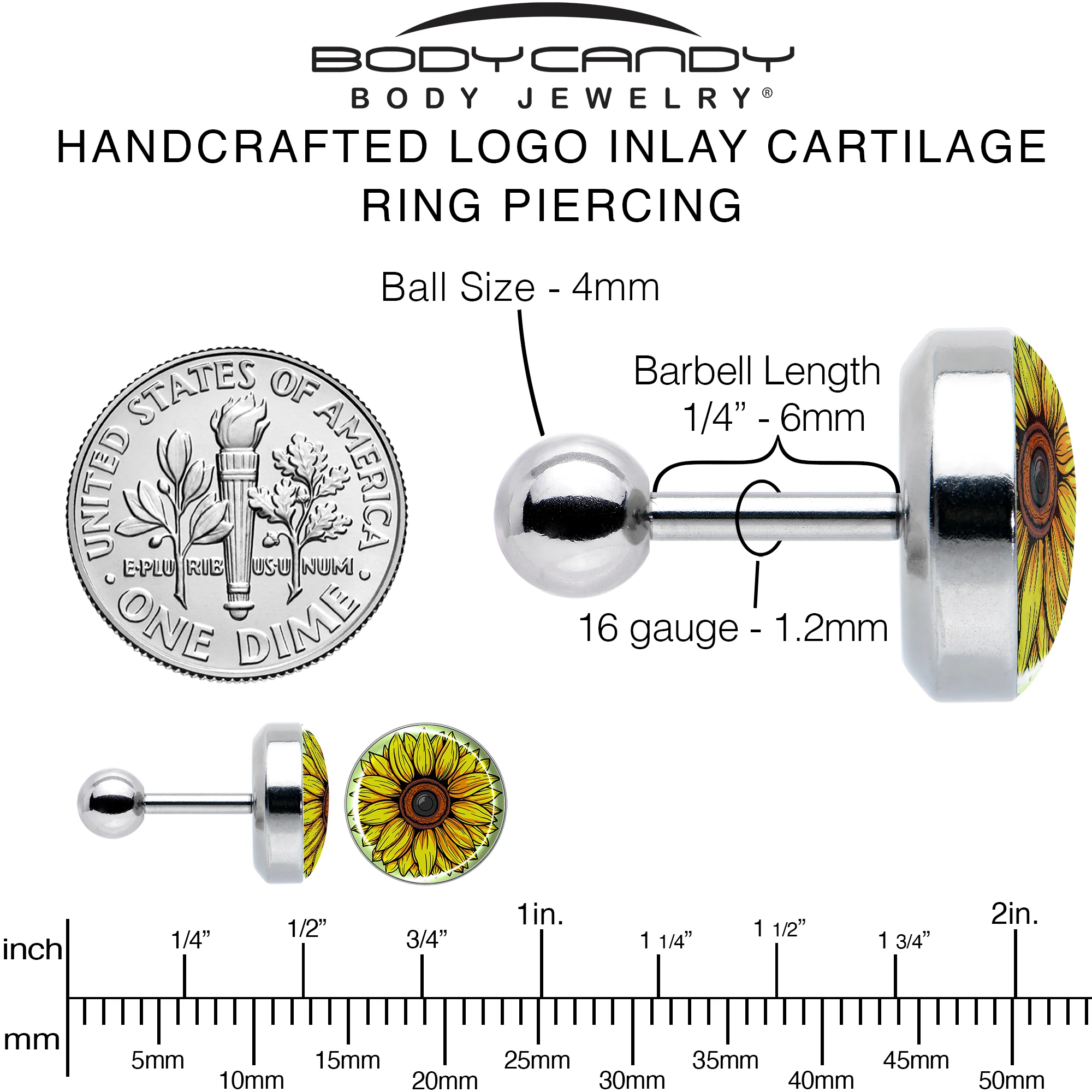 Blossom Creation Yellow Sunflower Tragus Cartilage Earring by Onyx O - Image 6