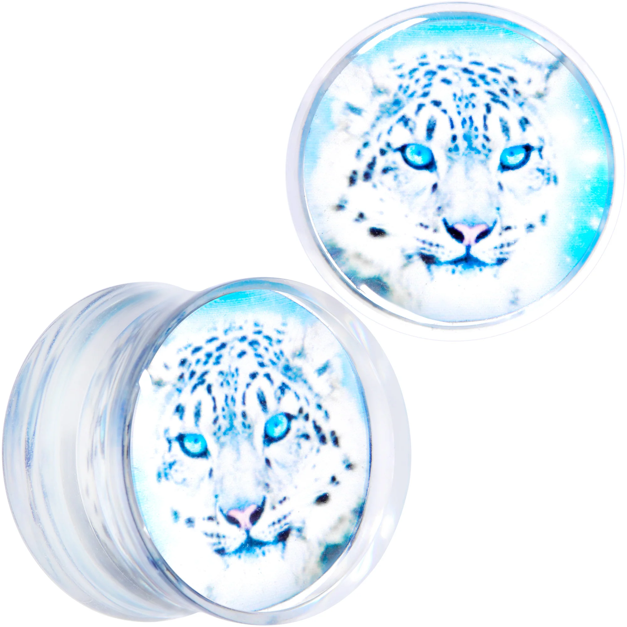 Clear Blue Acrylic Animal Cheetah Saddle Plug Set 2G to 1 Inch - Image 10