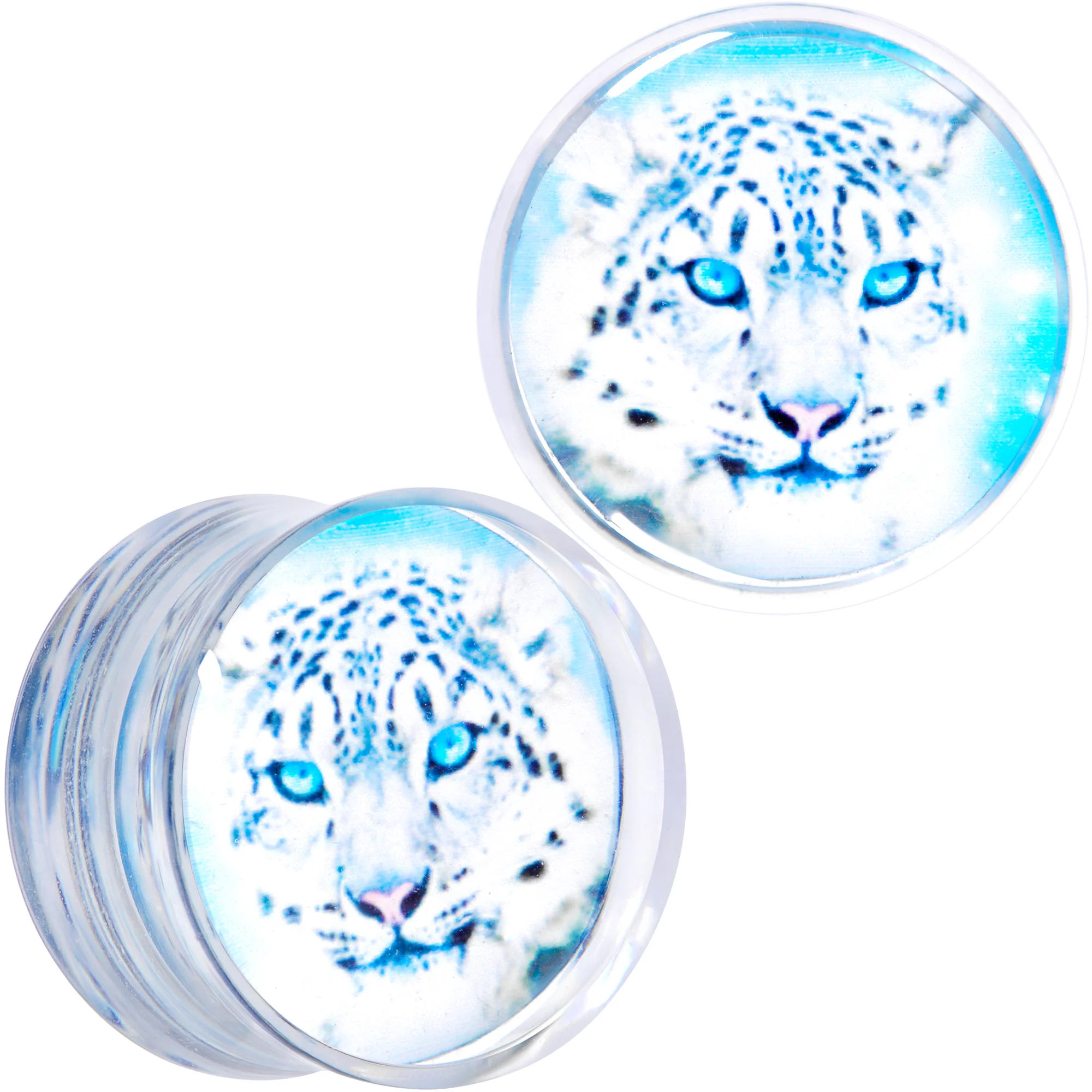 Clear Blue Acrylic Animal Cheetah Saddle Plug Set 2G to 1 Inch - Image 11