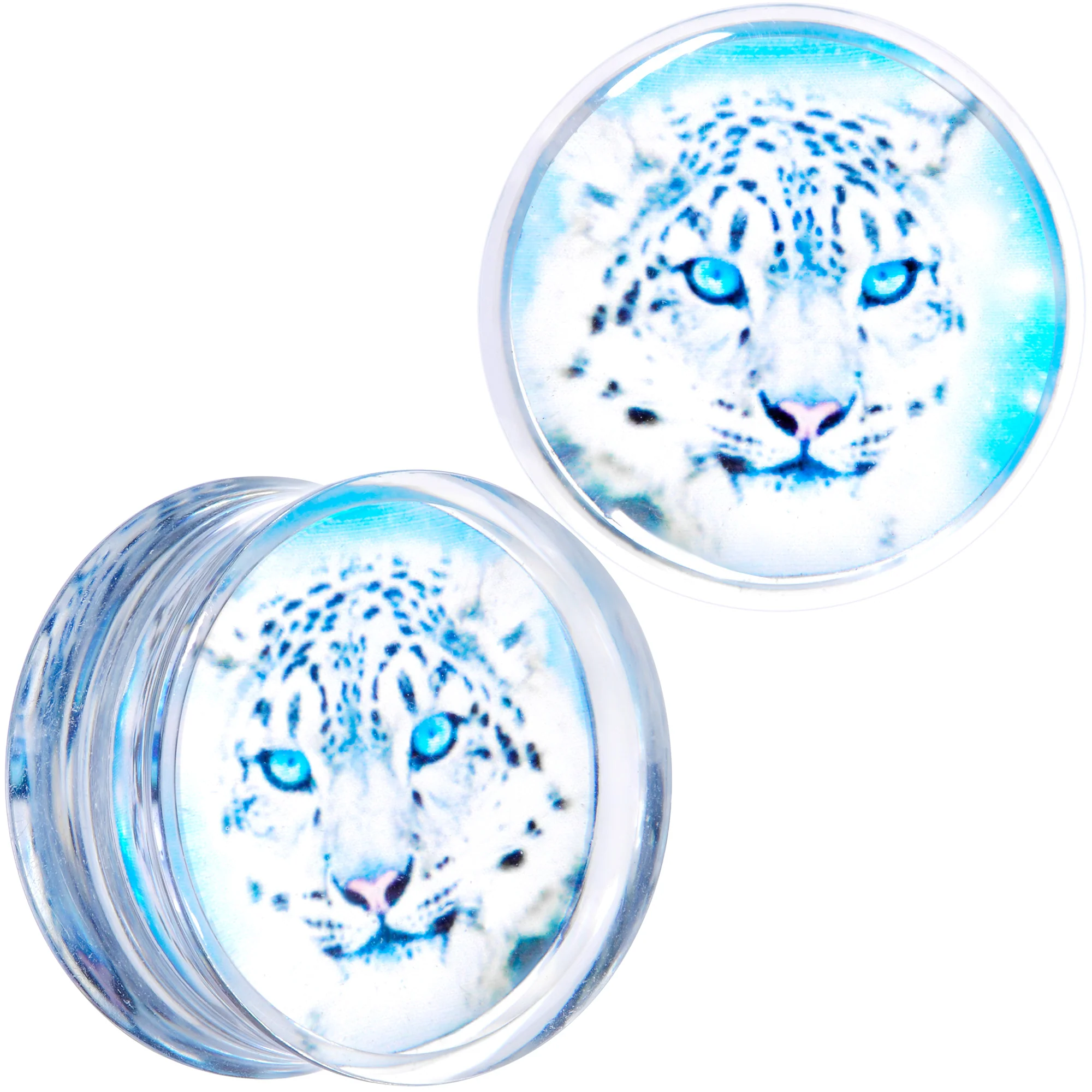 Clear Blue Acrylic Animal Cheetah Saddle Plug Set 2G to 1 Inch - Image 12