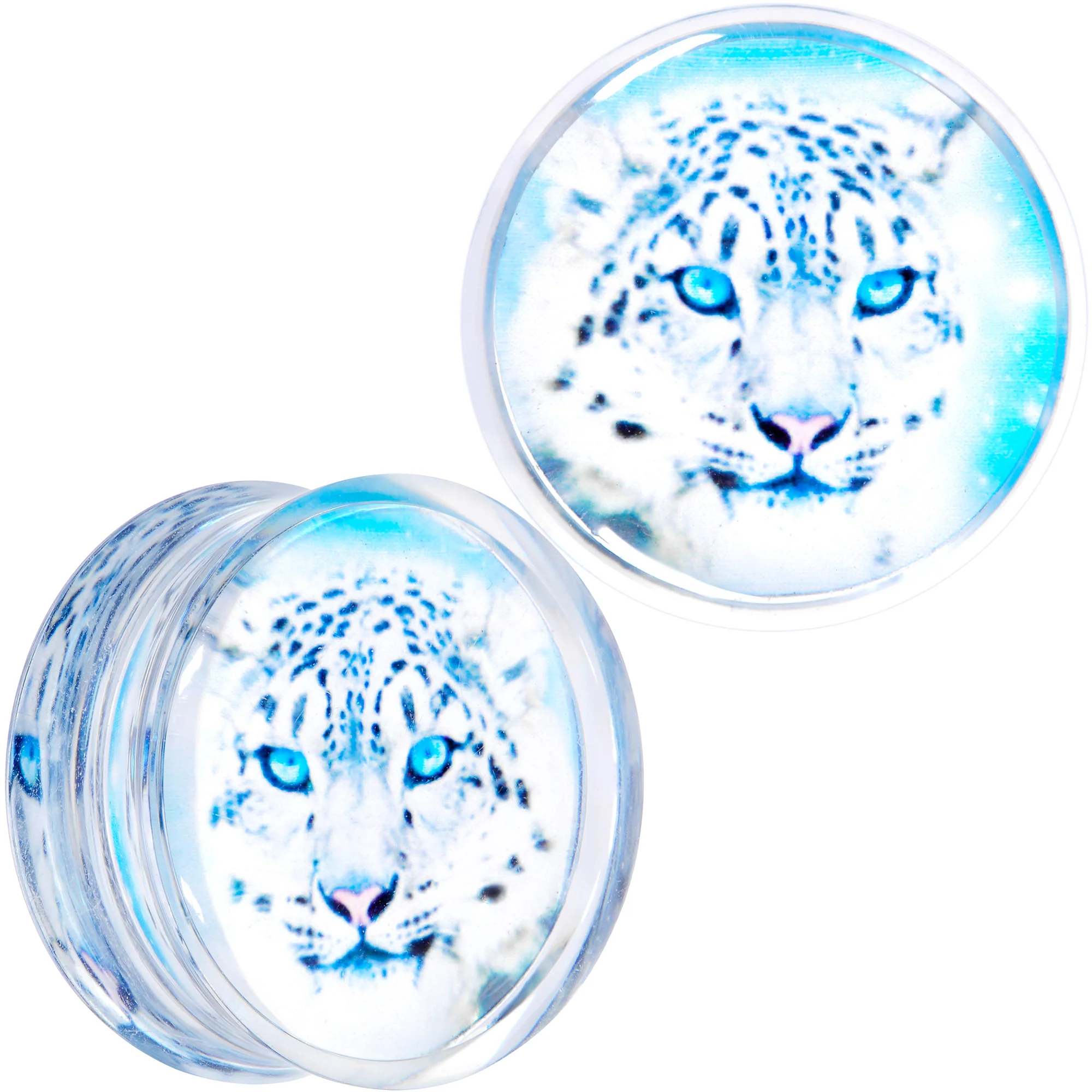 Clear Blue Acrylic Animal Cheetah Saddle Plug Set 2G to 1 Inch - Image 13