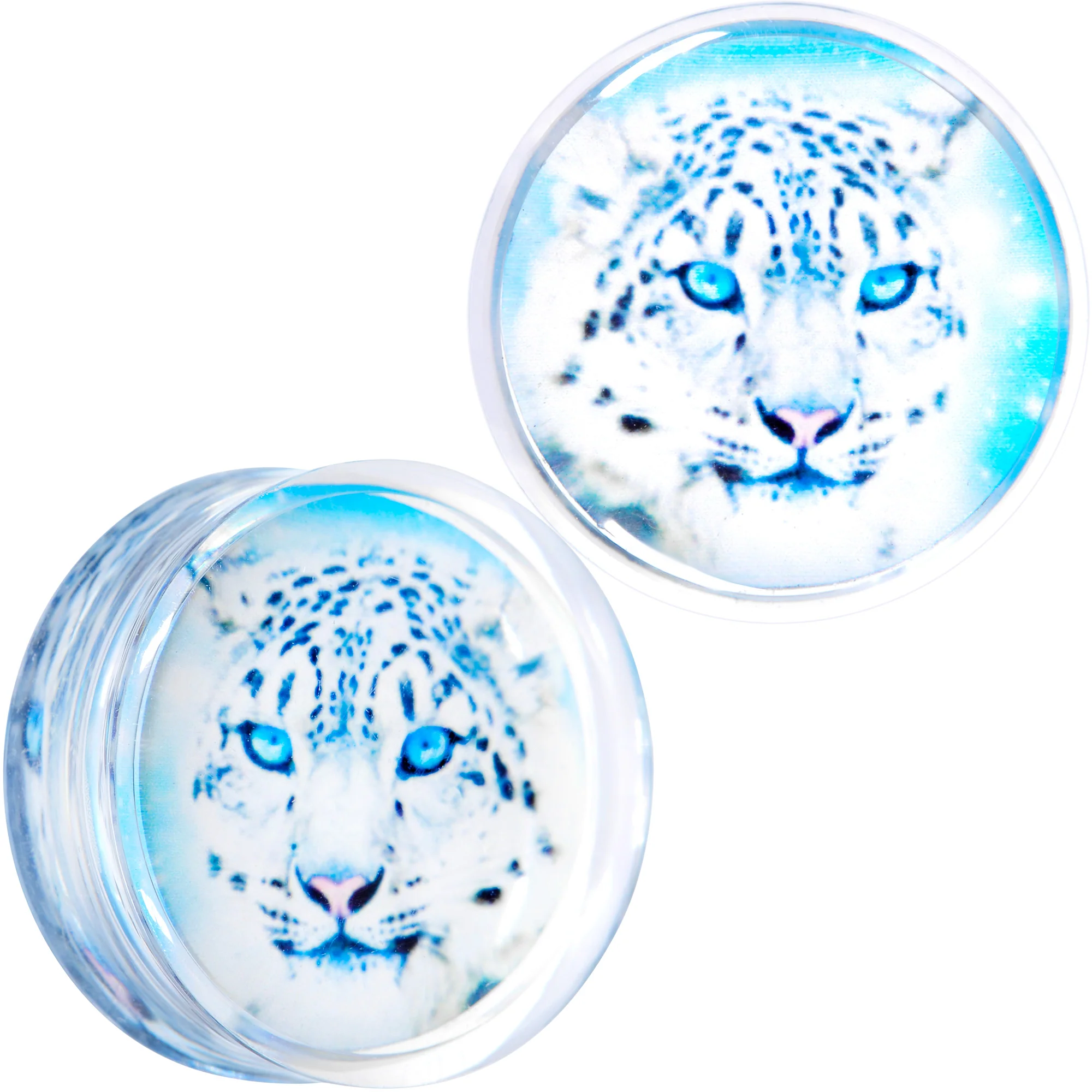 Clear Blue Acrylic Animal Cheetah Saddle Plug Set 2G to 1 Inch - Image 14