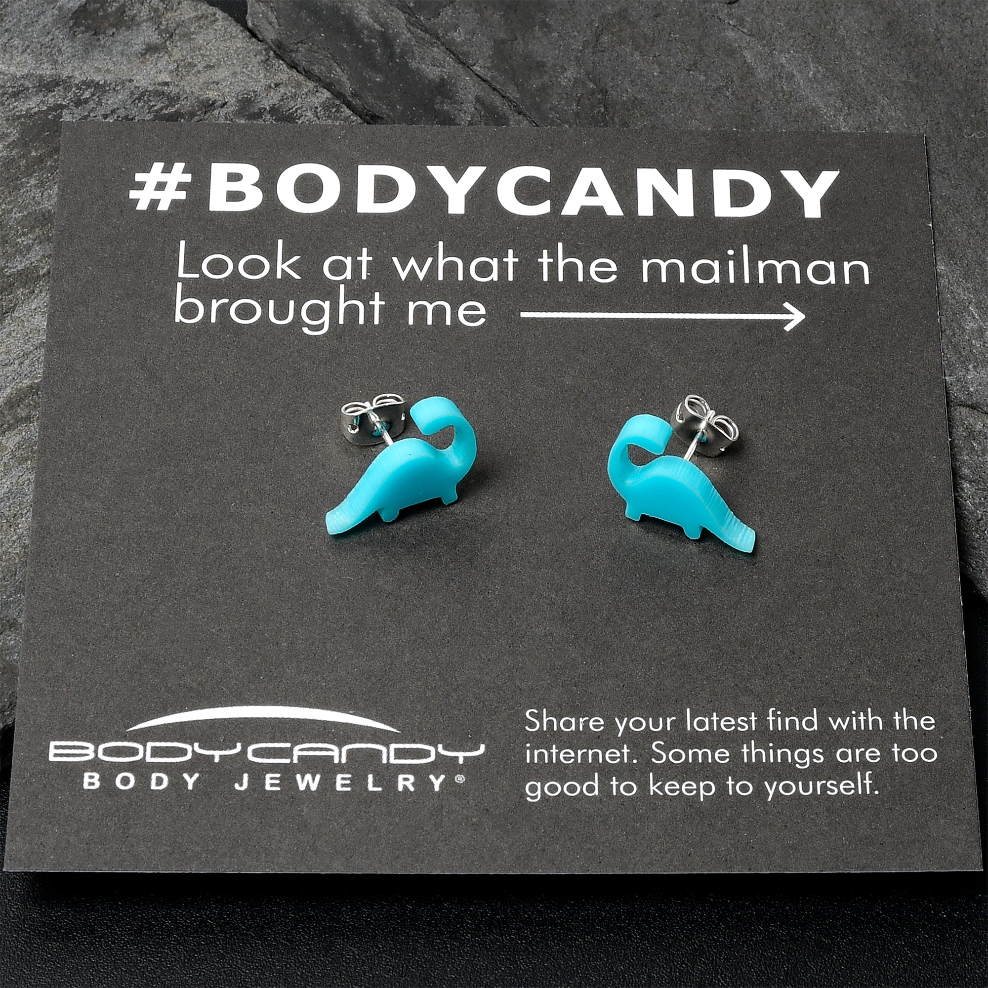 Blue Acrylic Brontosaurus Dinosaur Stud Earrings - Image 2