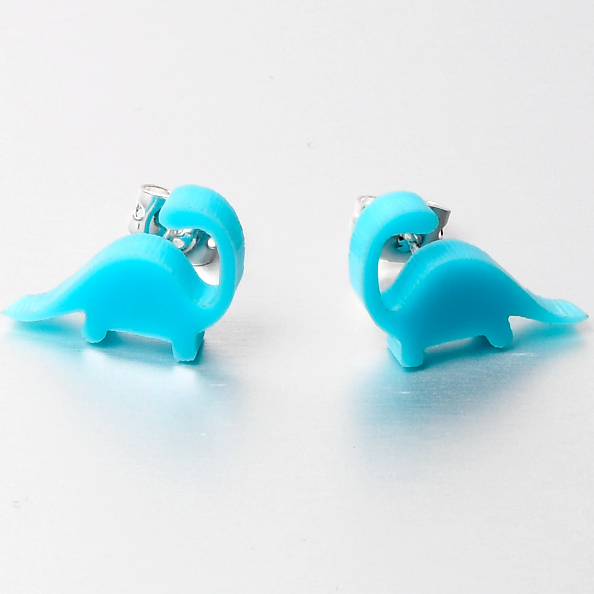 Blue Acrylic Brontosaurus Dinosaur Stud Earrings - Image 3