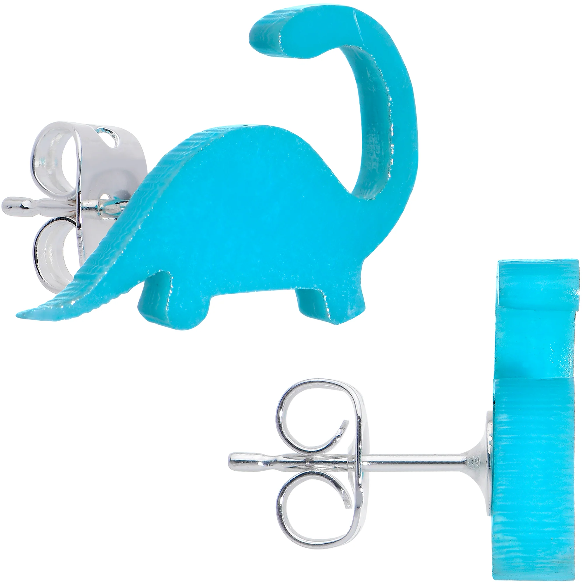 Blue Acrylic Brontosaurus Dinosaur Stud Earrings - Image 4