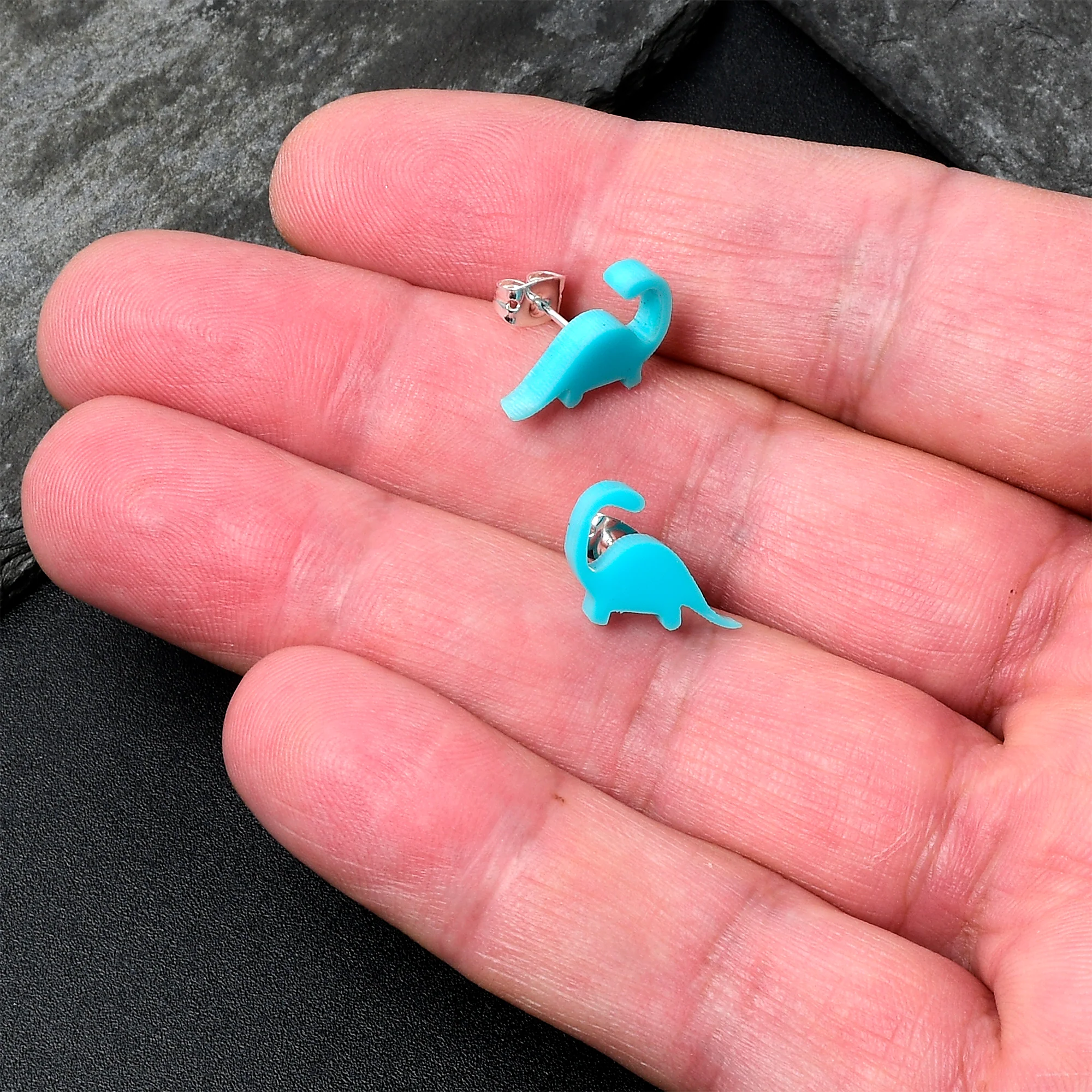 Blue Acrylic Brontosaurus Dinosaur Stud Earrings - Image 5