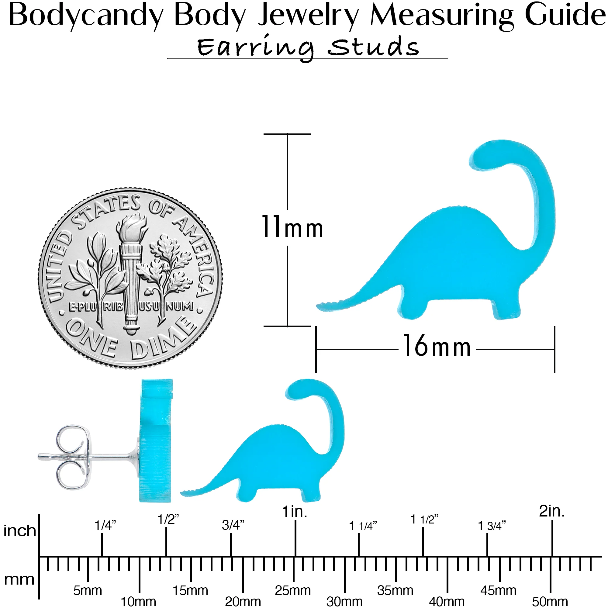 Blue Acrylic Brontosaurus Dinosaur Stud Earrings - Image 6