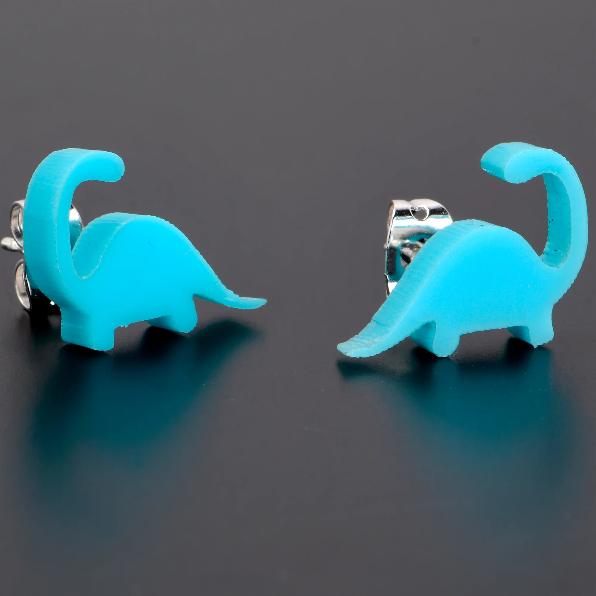 Blue Acrylic Brontosaurus Dinosaur Stud Earrings - Image 7