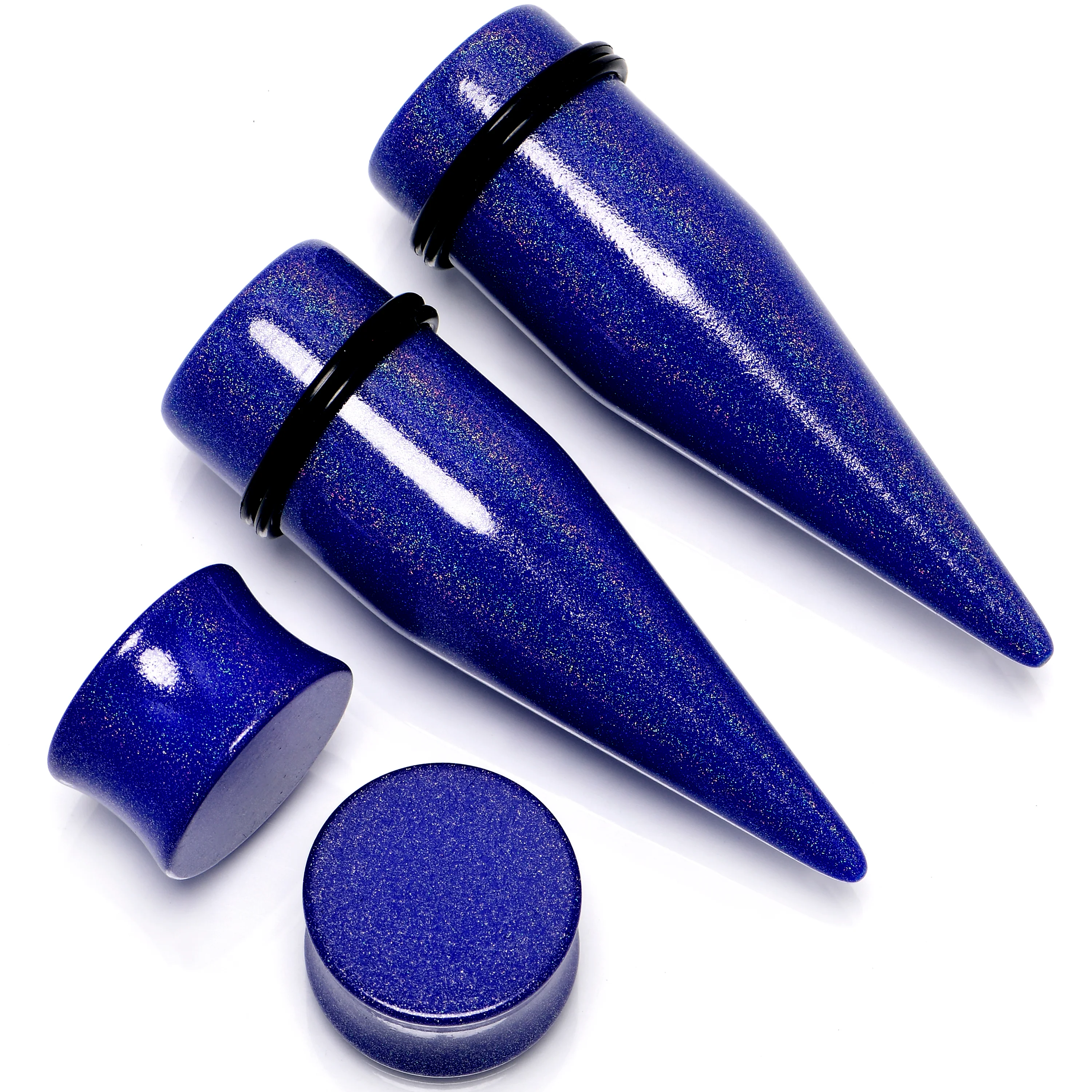 Blue Acrylic Shimmer Finish Taper Saddle Plug Set 6mm to 20mm Sizes - Image 10