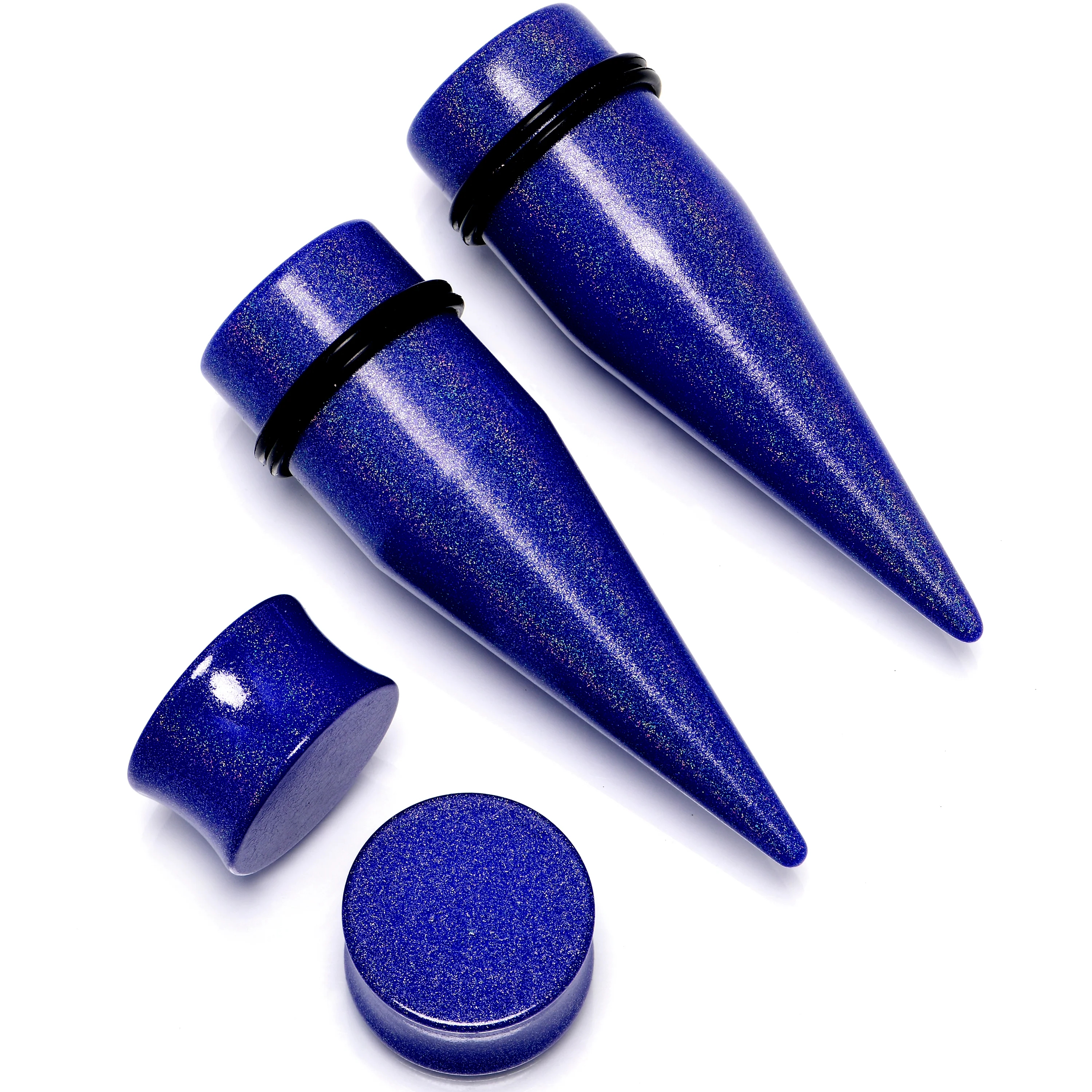 Blue Acrylic Shimmer Finish Taper Saddle Plug Set 6mm to 20mm Sizes - Image 11
