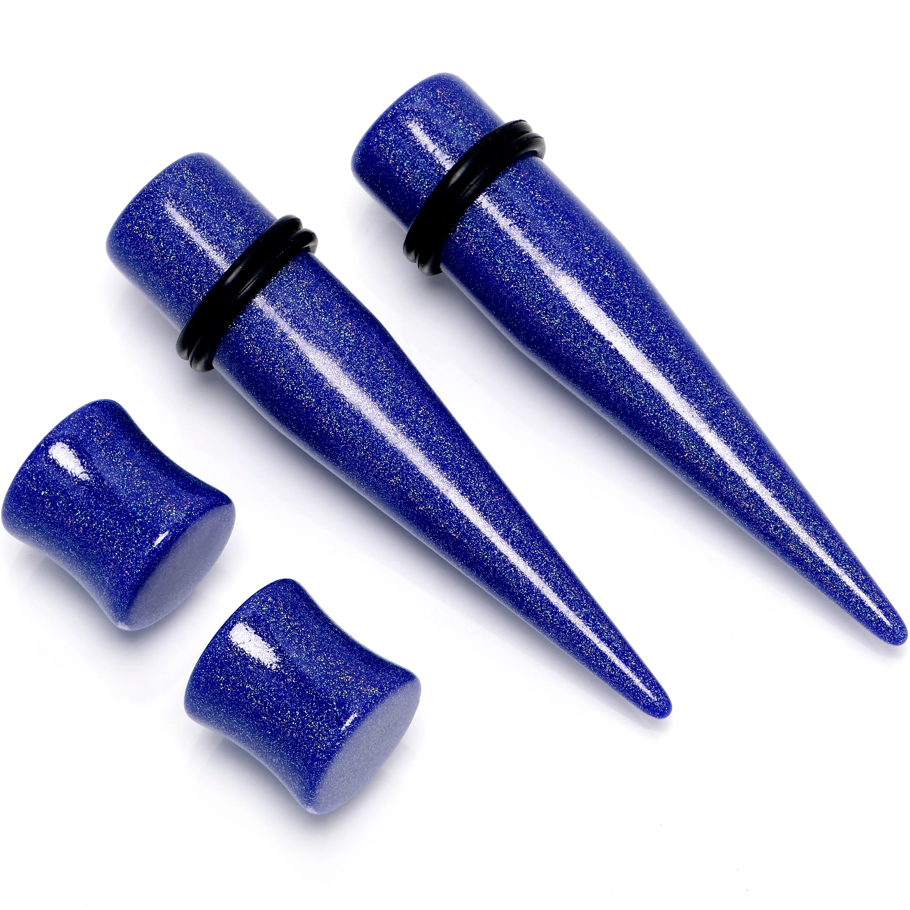 Blue Acrylic Shimmer Finish Taper Saddle Plug Set 6mm to 20mm Sizes - Image 5