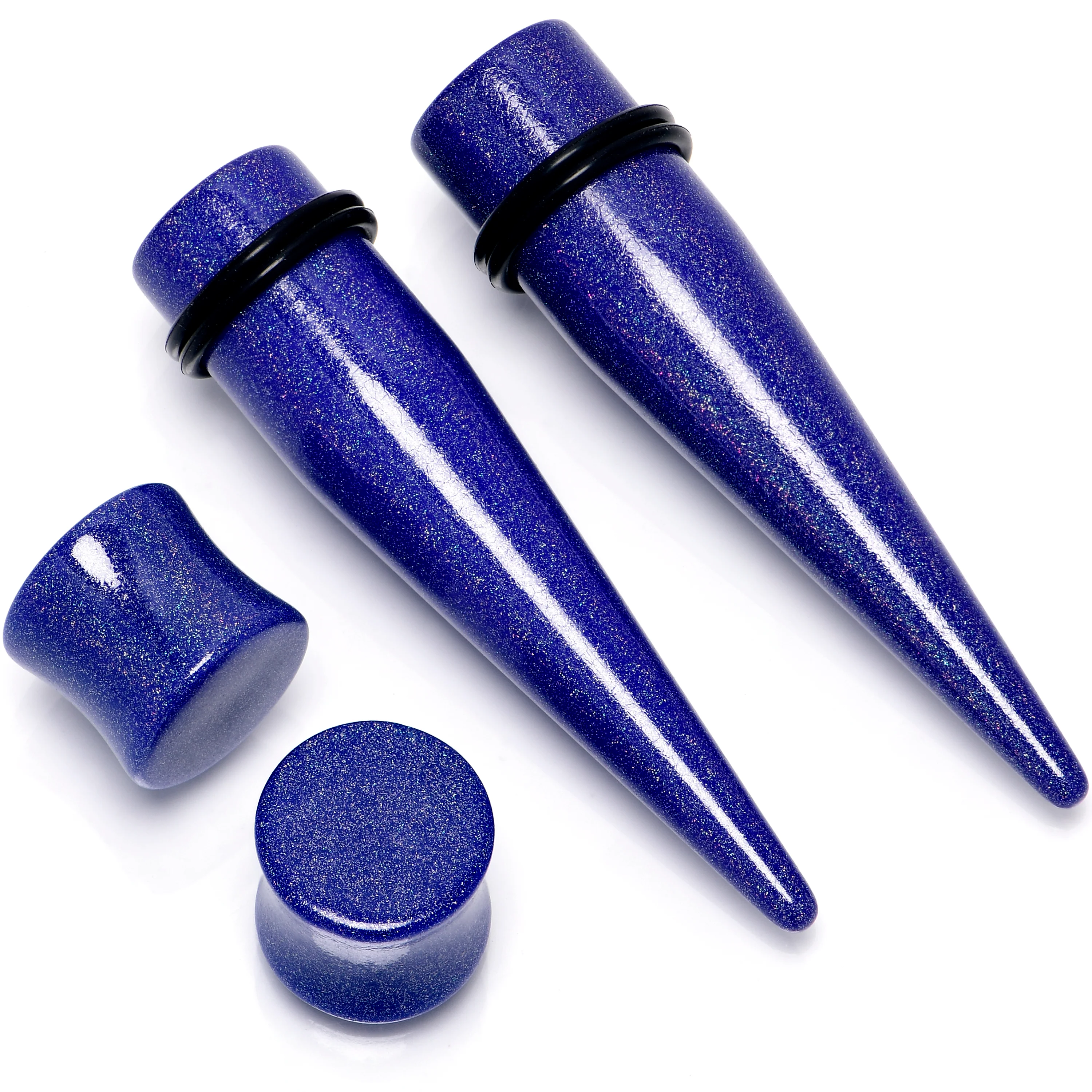 Blue Acrylic Shimmer Finish Taper Saddle Plug Set 6mm to 20mm Sizes - Image 6