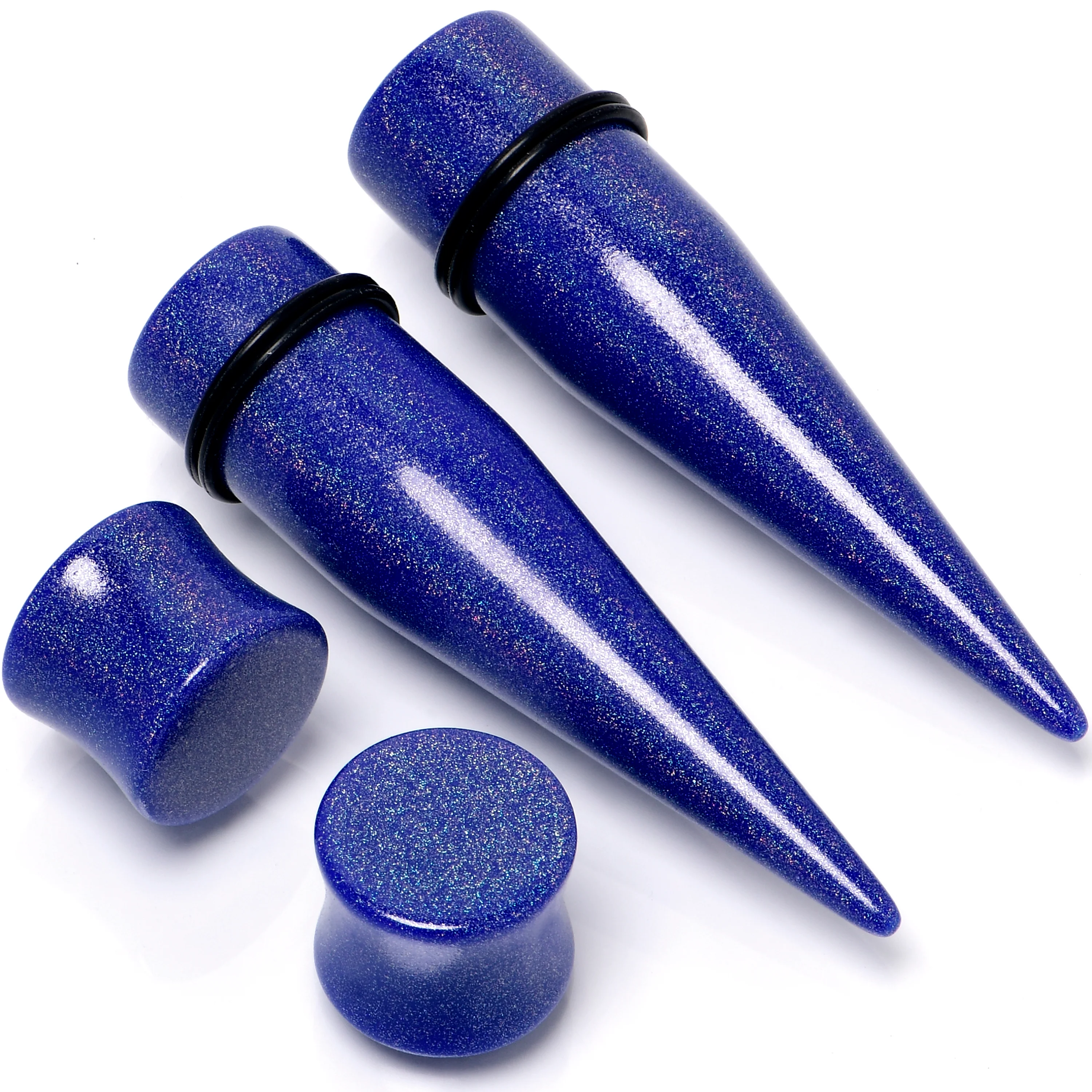 Blue Acrylic Shimmer Finish Taper Saddle Plug Set 6mm to 20mm Sizes - Image 7