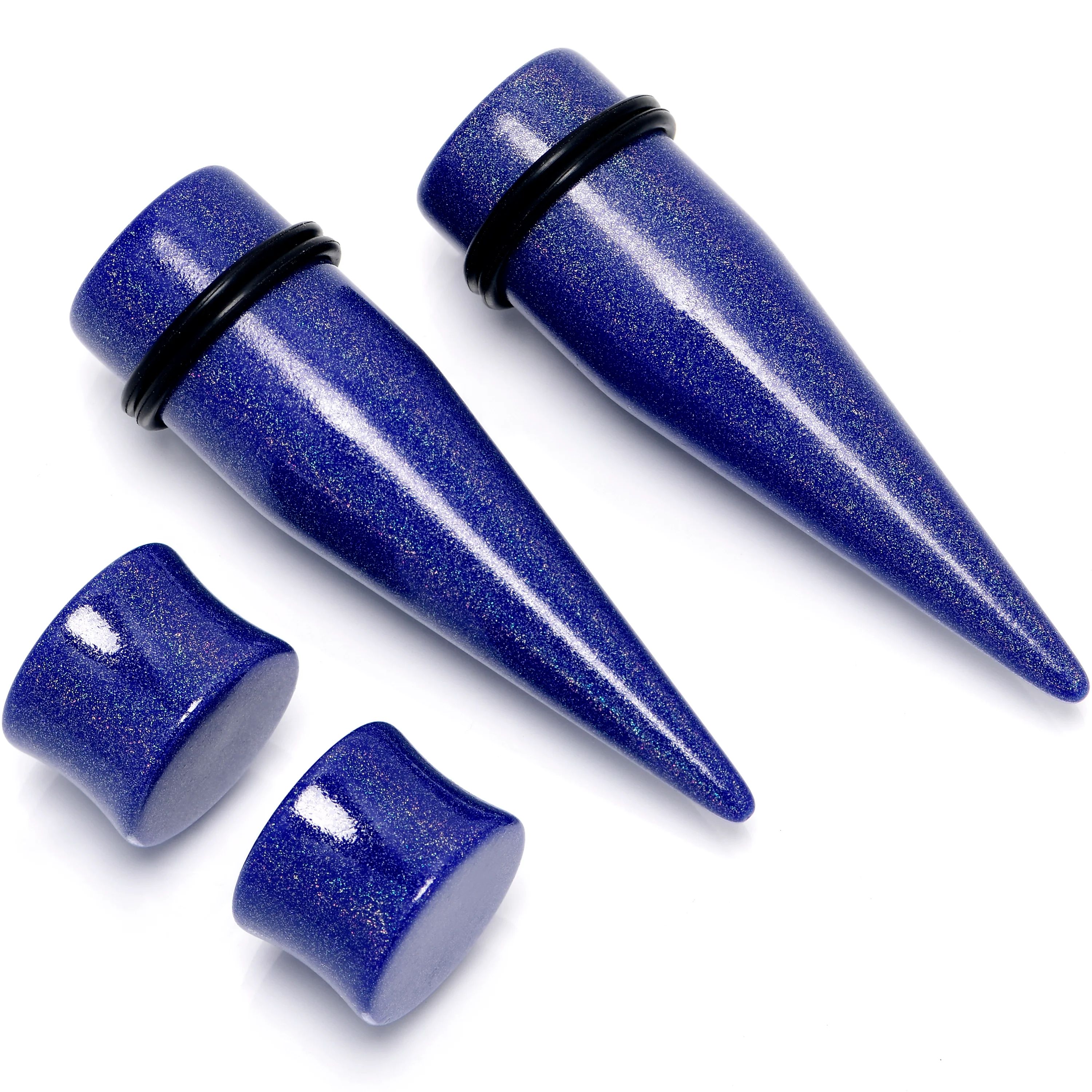 Blue Acrylic Shimmer Finish Taper Saddle Plug Set 6mm to 20mm Sizes - Image 8