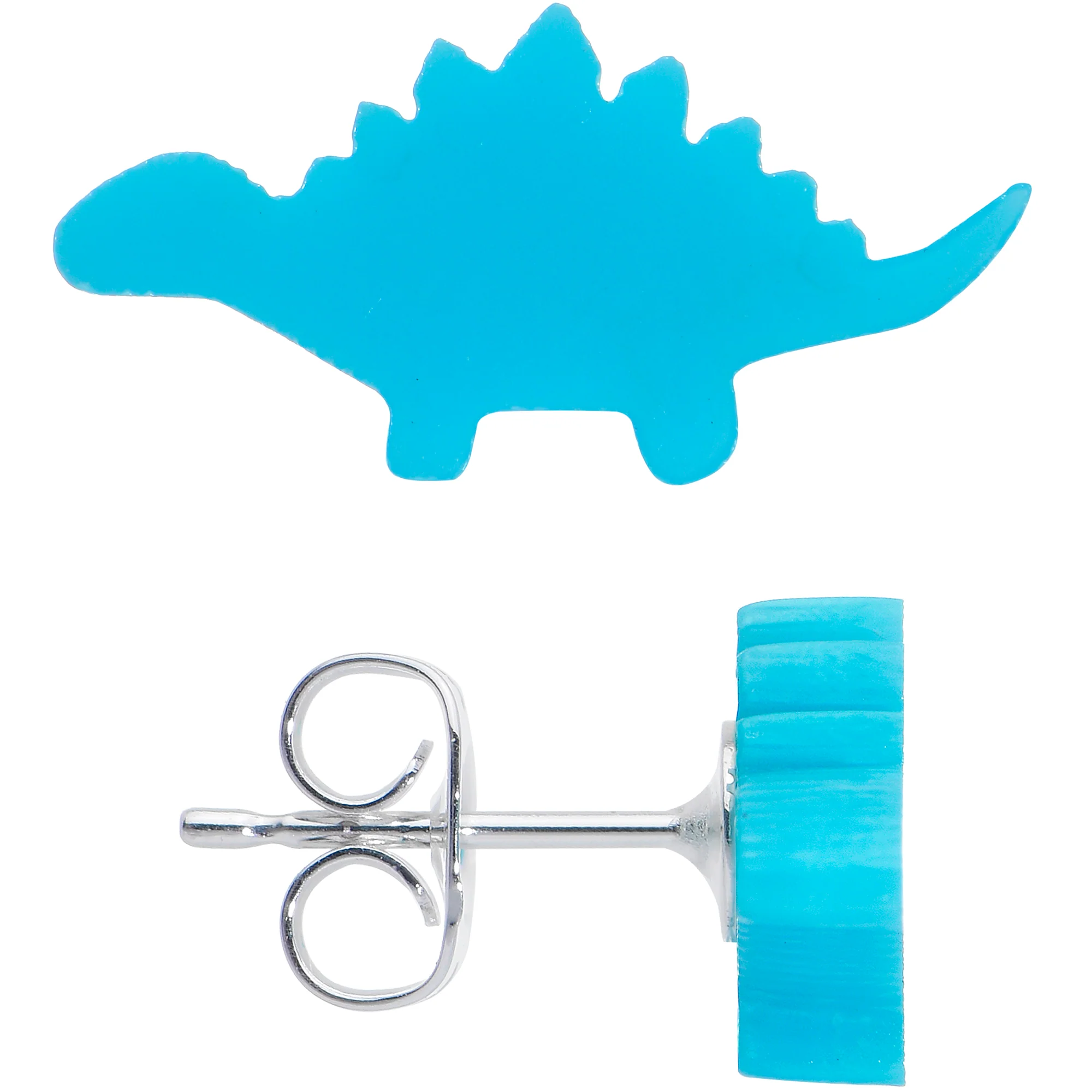Blue Acrylic Stegosaurus Dinosaur Stud Earrings - Image 3