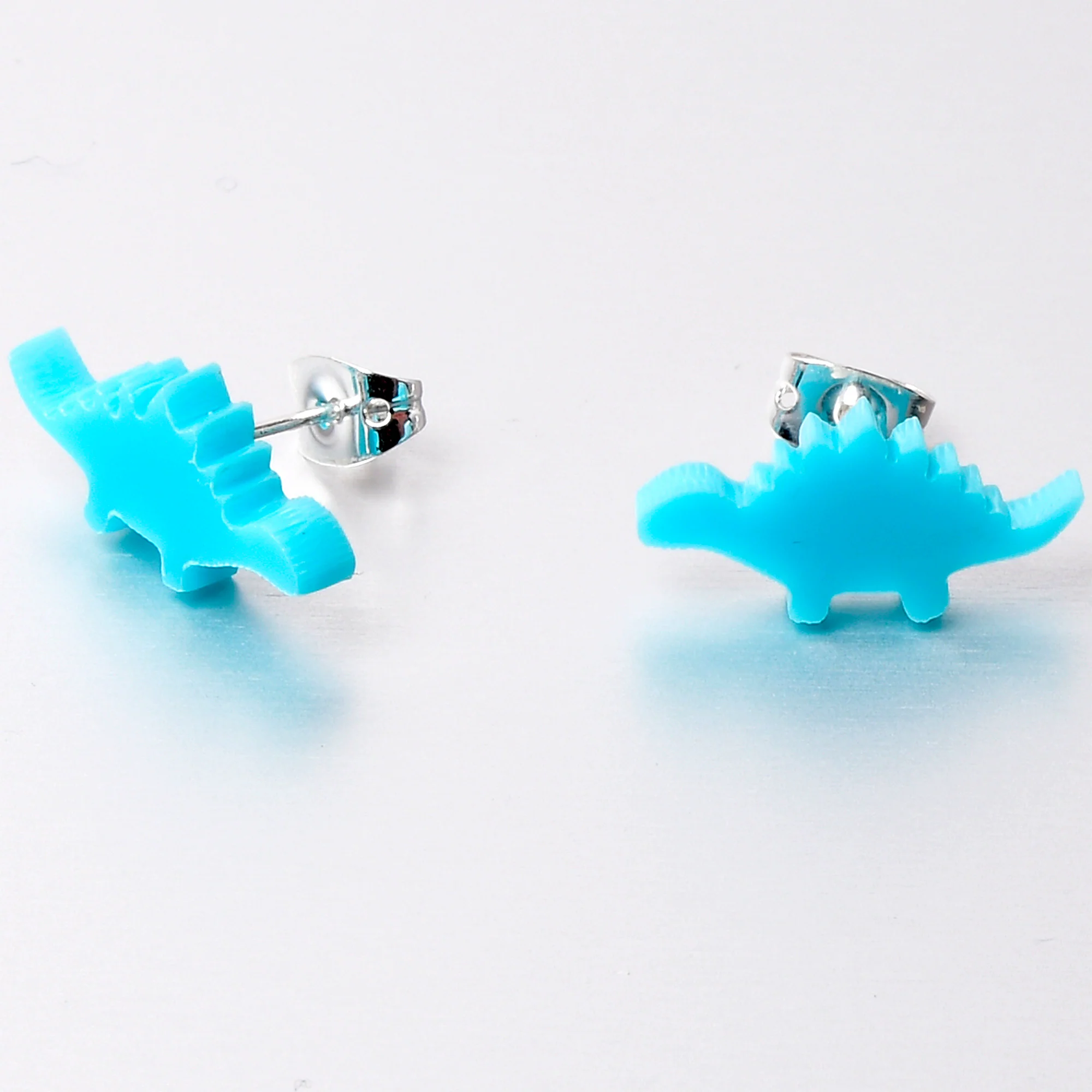 Blue Acrylic Stegosaurus Dinosaur Stud Earrings - Image 5