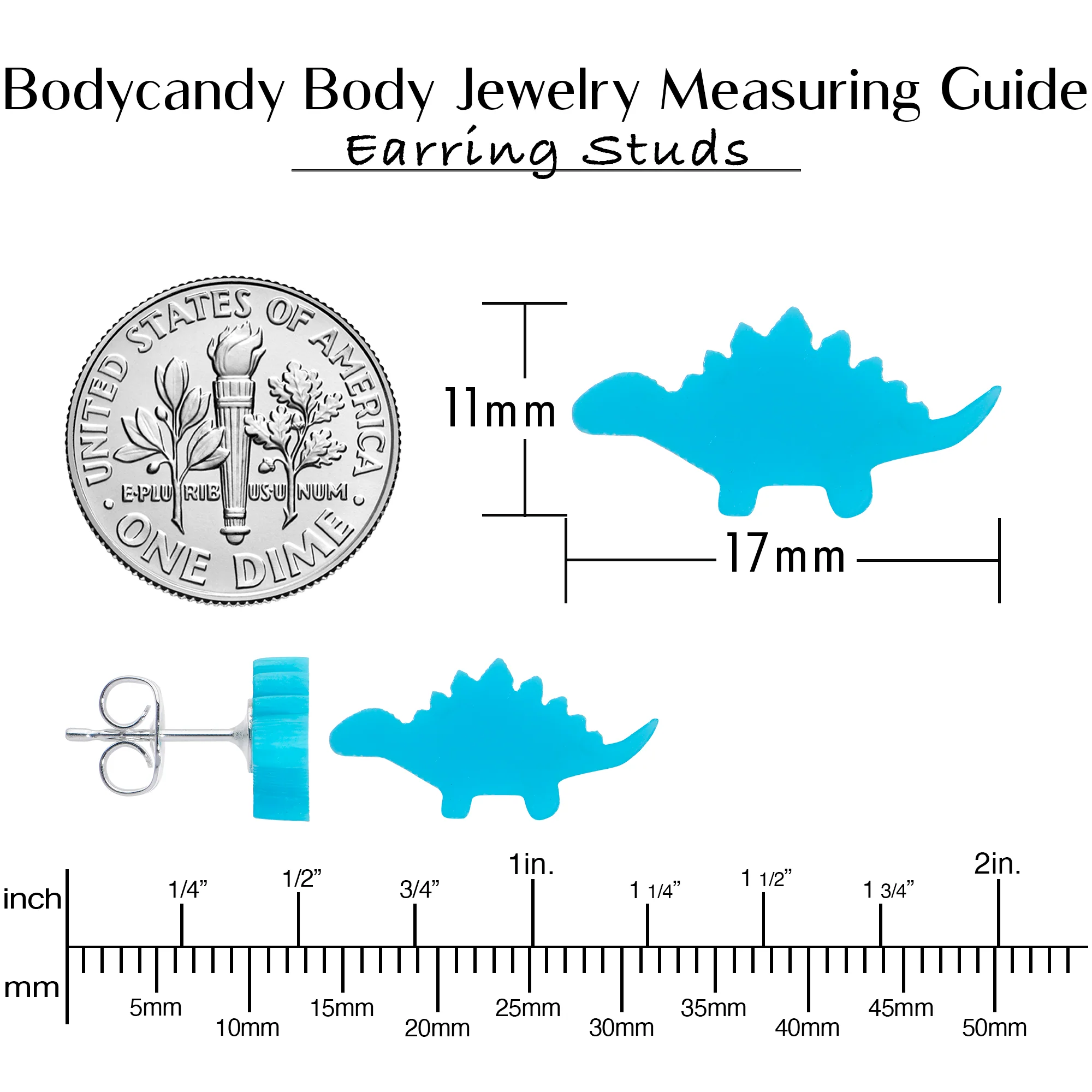 Blue Acrylic Stegosaurus Dinosaur Stud Earrings - Image 6