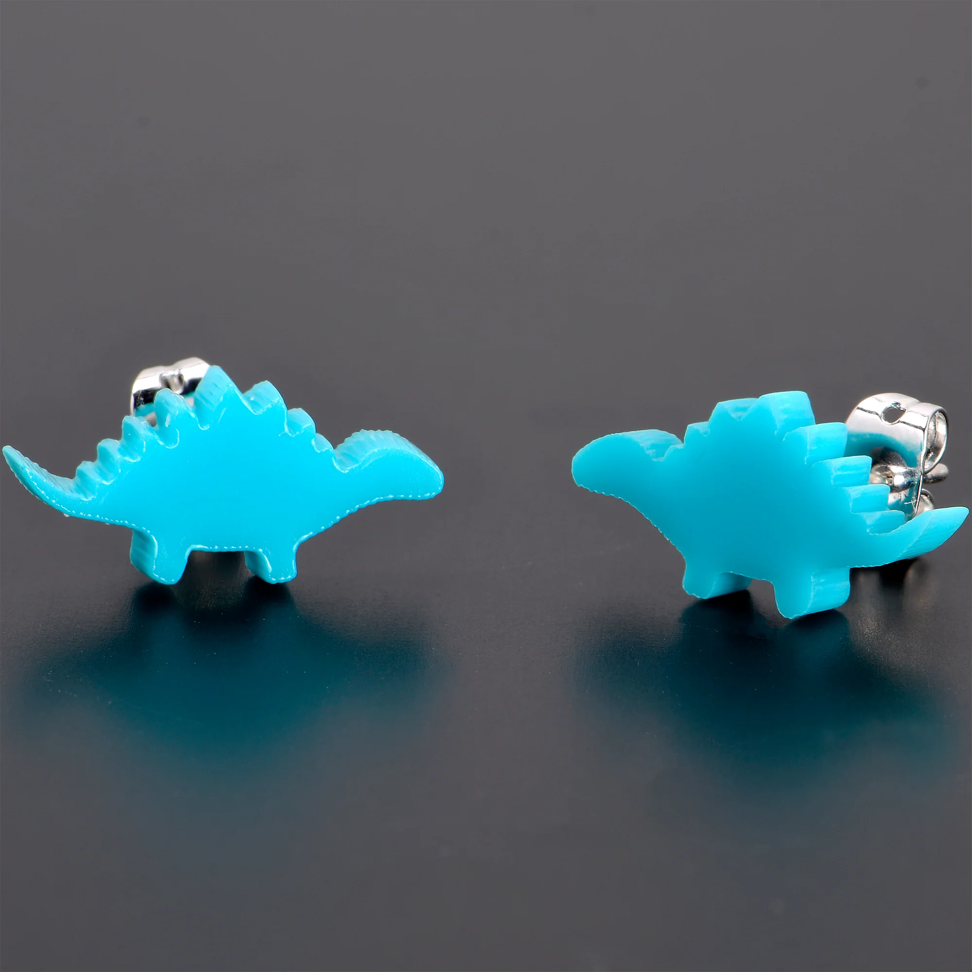 Blue Acrylic Stegosaurus Dinosaur Stud Earrings - Image 7